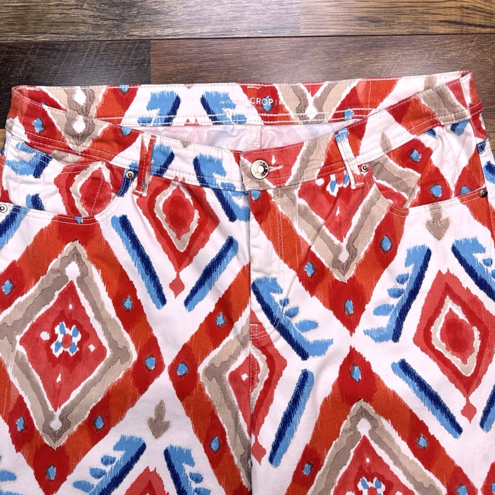 Vintage Chicos Womens Chicos's Chicos 2.5 Red Argyle High Rise Cropped Pants Stretch Knit Cotton Blend Zip Size 26" / US 2 / IT 38 - 2 Thumbnail