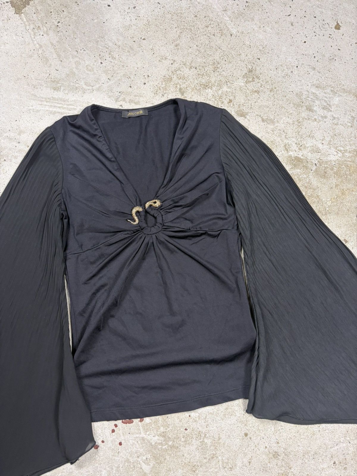 Roberto Cavalli Vintage 2007 Roberto Cavalli Black Flare Sleeves Pleated Top Size S / US 4 / IT 40 - 5 Thumbnail