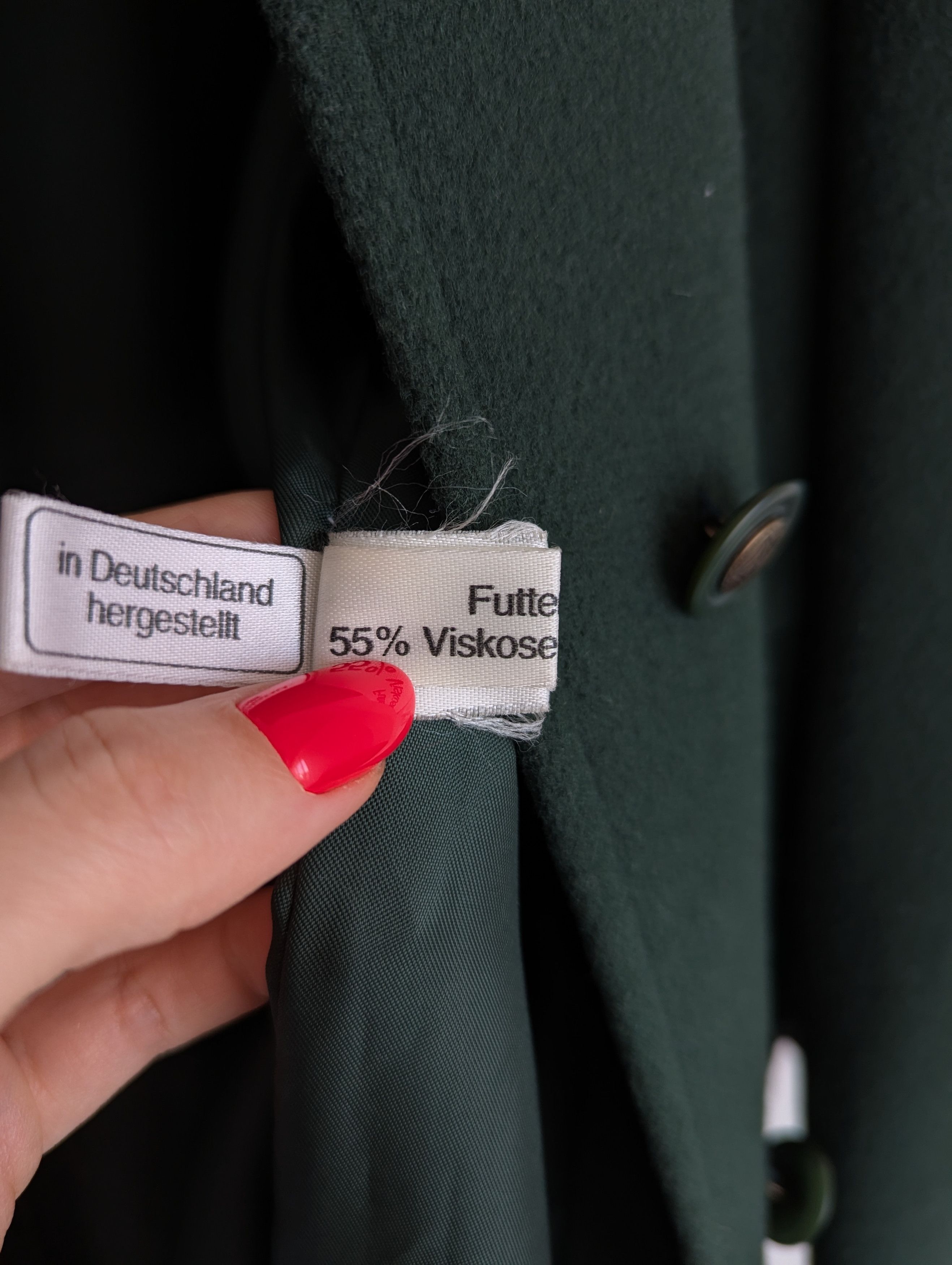 Other Virgin Wool Dark Green Coat Vintage Germany Size XL / US 12-14 / IT 48-50 - 13 Thumbnail