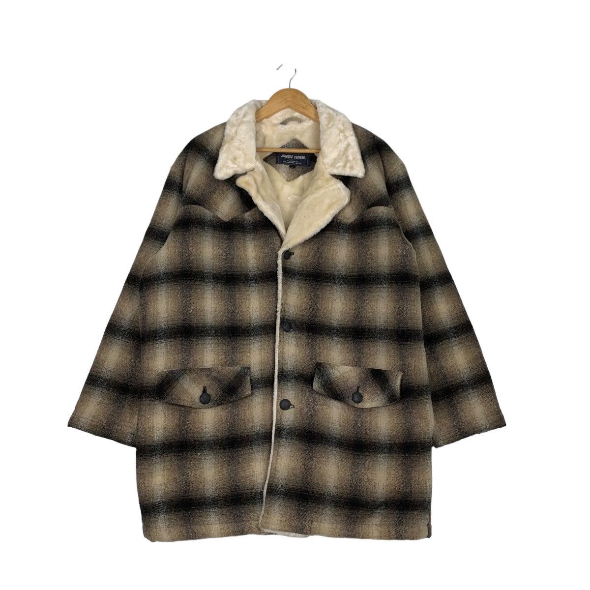 Japanese Brand JUNGLE STORM Shadow Plaid Sherpa Wool Jacket #1053-C47 Size US L / EU 52-54 / 3 - 1 Thumbnail
