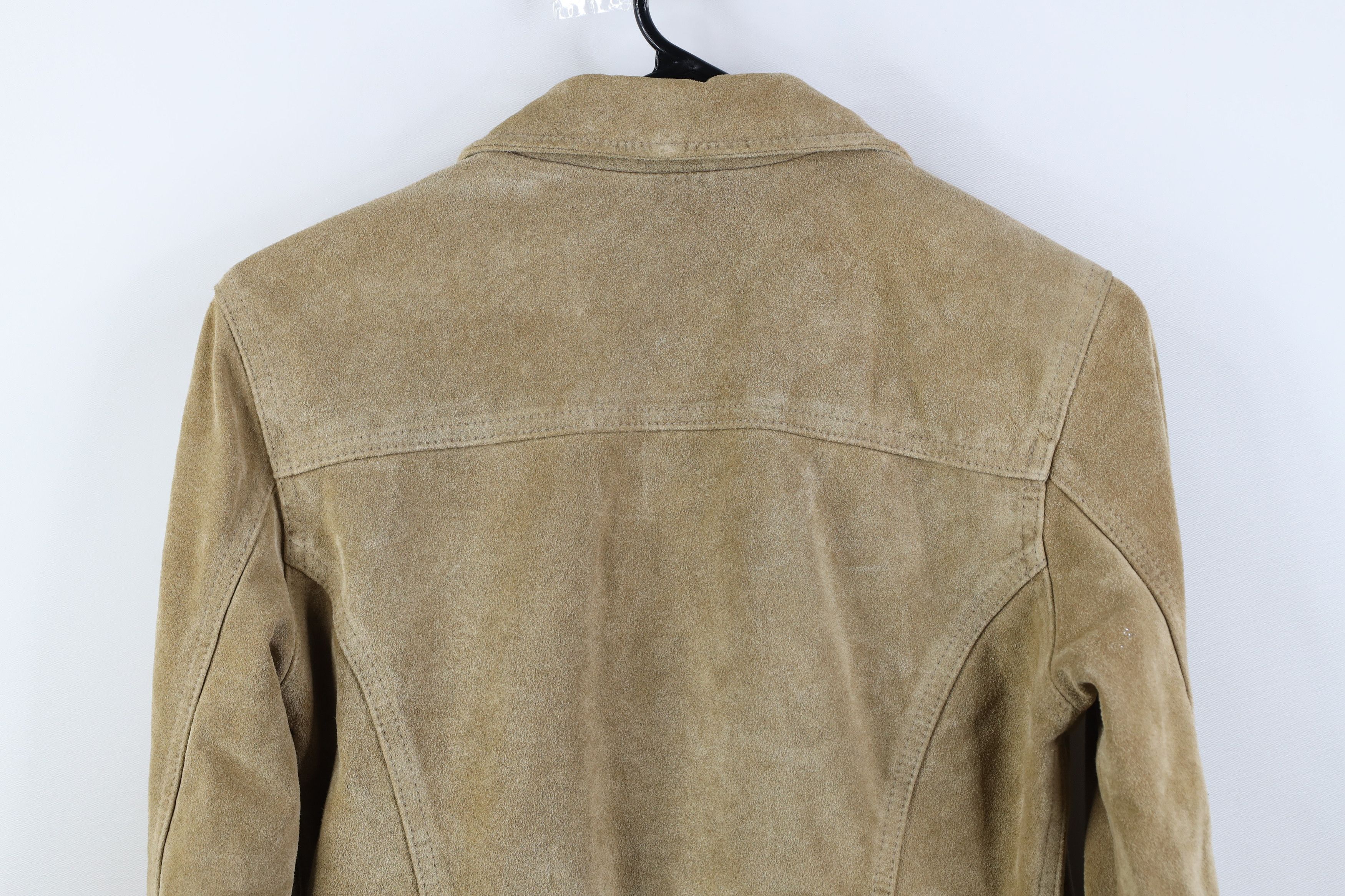 Gap Vintage 90s Y2K Gap Babydoll Leather Trucker Jacket Beige Size XS / US 0-2 / IT 36-38 - 14 Thumbnail