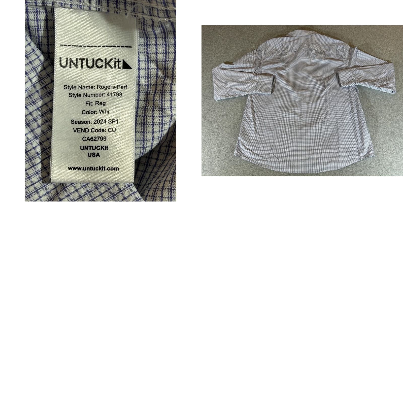 UNTUCKit UNTUCKit Shirt Men 2XL White Performance Rogers Long Sleeve Stretch Button XXL Check Size US XXL / EU 58 / 5 - 8 Thumbnail
