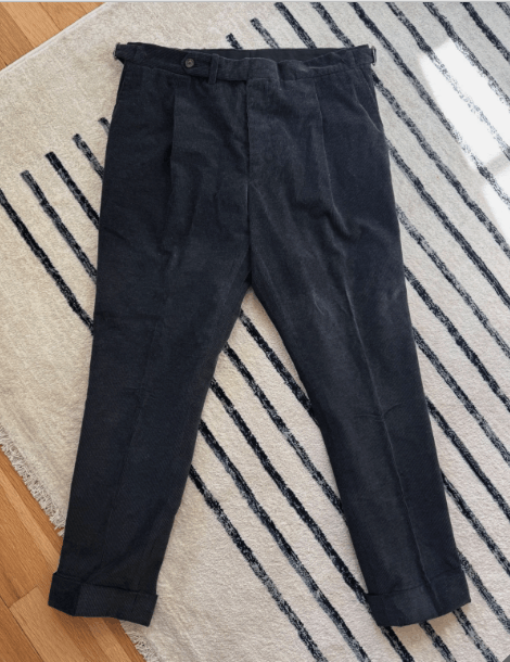 Anglo-Italian Double Breasted Corduroy Charcoal Suit IT48