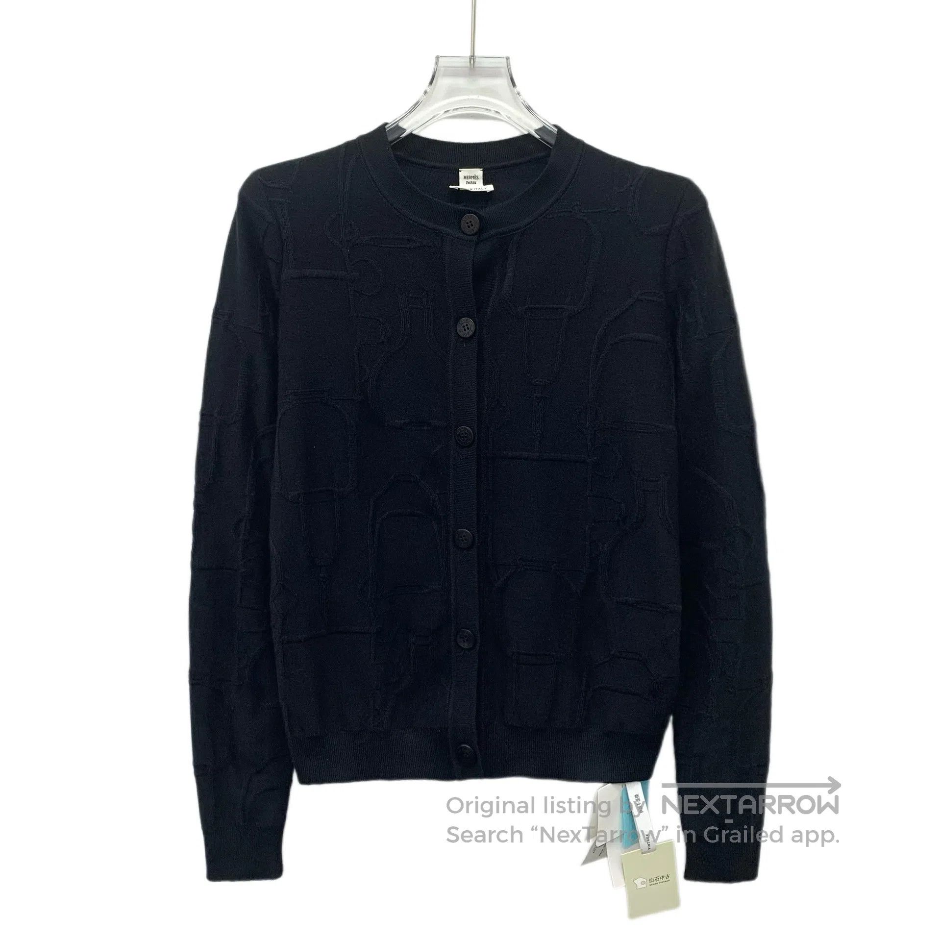 Hermes Hermes Black jacquard cashmere round-neck single-breasted Size XXS / US 00 / IT 34 - 1 Thumbnail
