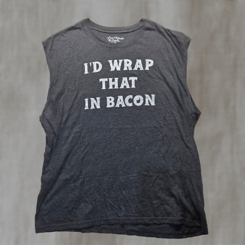 Next Level I'd Wrap That In Bacon Shirt Tank Top 2X Women Gray Cotton Blend Funny Casual Sleeveless Round Neck Next Level Graphic Print Vintage No Size XXL / US 16-18 / IT 52-54 - 1 Thumbnail