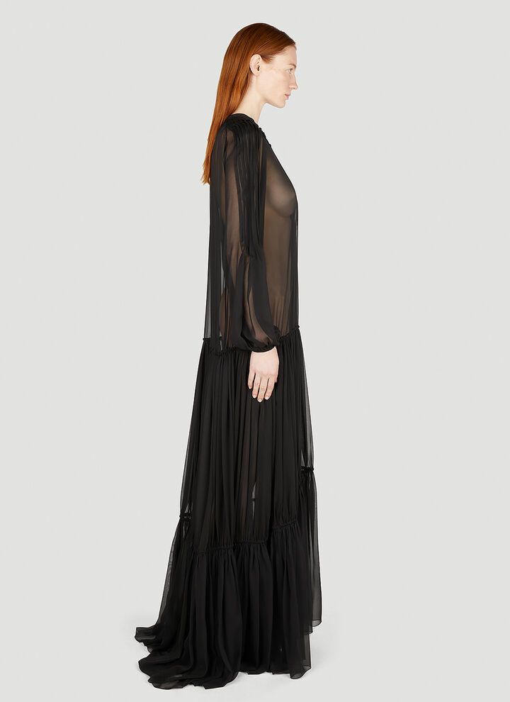 Saint Laurent Paris o1s1wg110924 Long Dress In Crepe Muslin in Black Size XS / US 0-2 / IT 36-38 - 3 Thumbnail