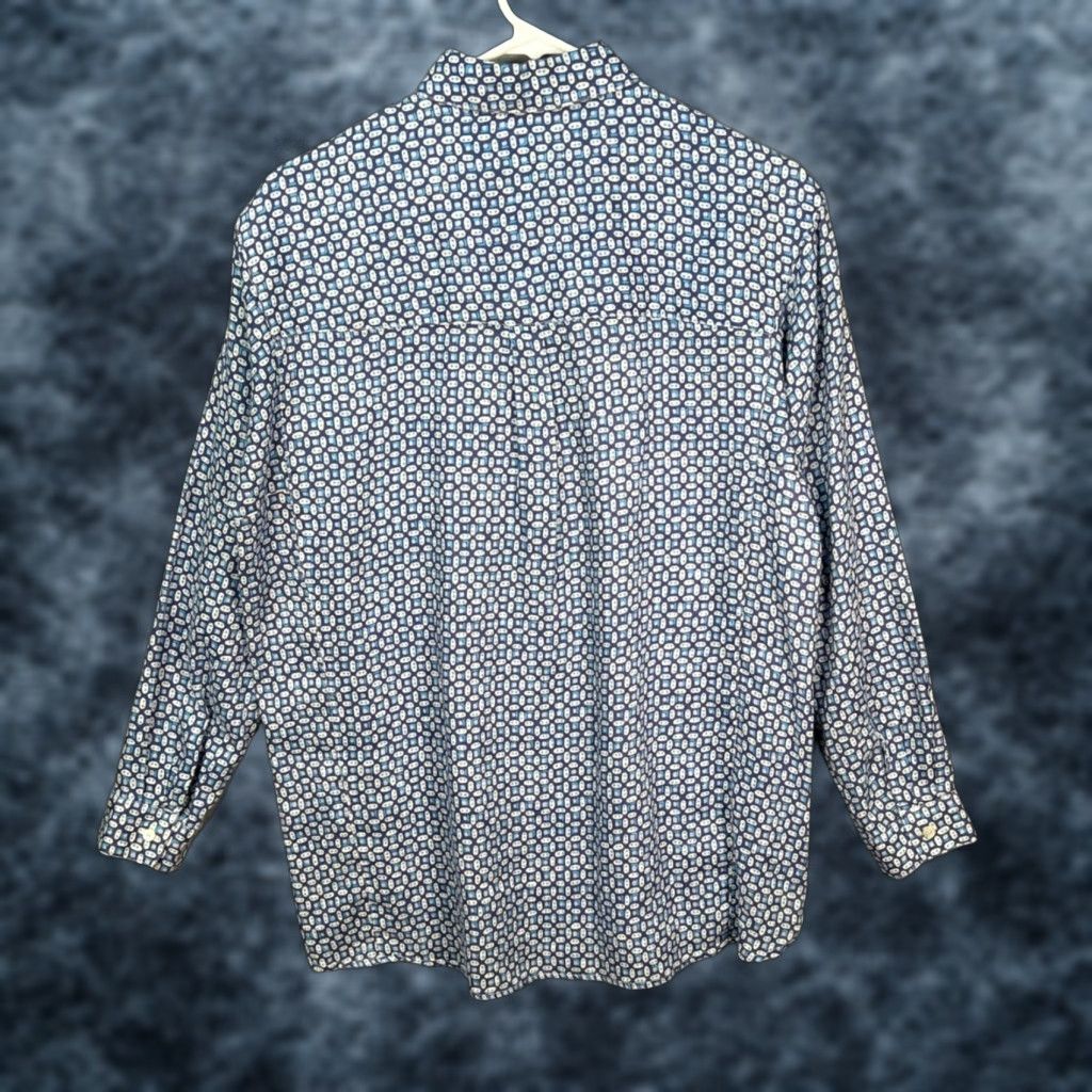 J.McLaughlin J.McLaughlin Button-Up Linen Long Sleeve Geometric Blue White Small Women’s Shirt Size S / US 4 / IT 40 - 1 Thumbnail