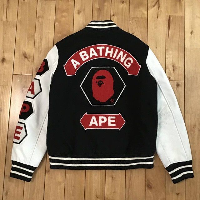 Bape × Nigo BAPE LOGO leather sleeve varsity jacket a bathing ape NIGO Size US S / EU 44-46 / 1 - 2 Thumbnail
