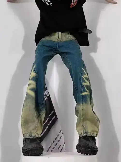 VIBE Vintage tie-dye gradient washed distressed wide-leg jeans Size US 32 / EU 48 - 1 Thumbnail