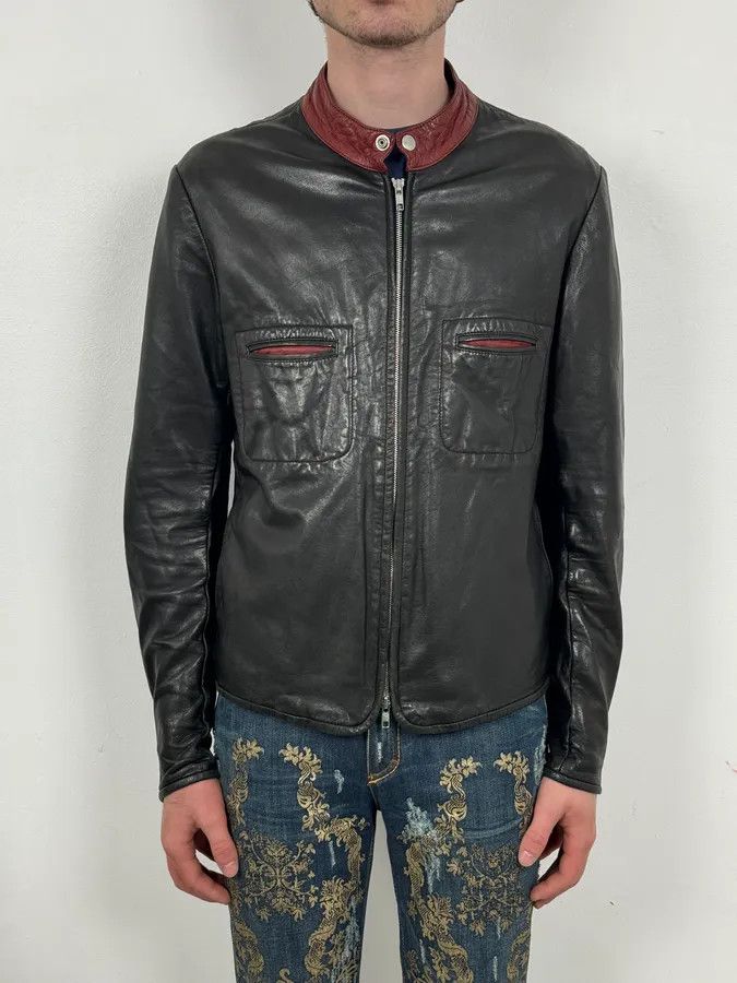 Marni 2010s Marni Black Contrast Red Collar Biker Leather Jacket Size US M / EU 48-50 / 2 - 2 Thumbnail
