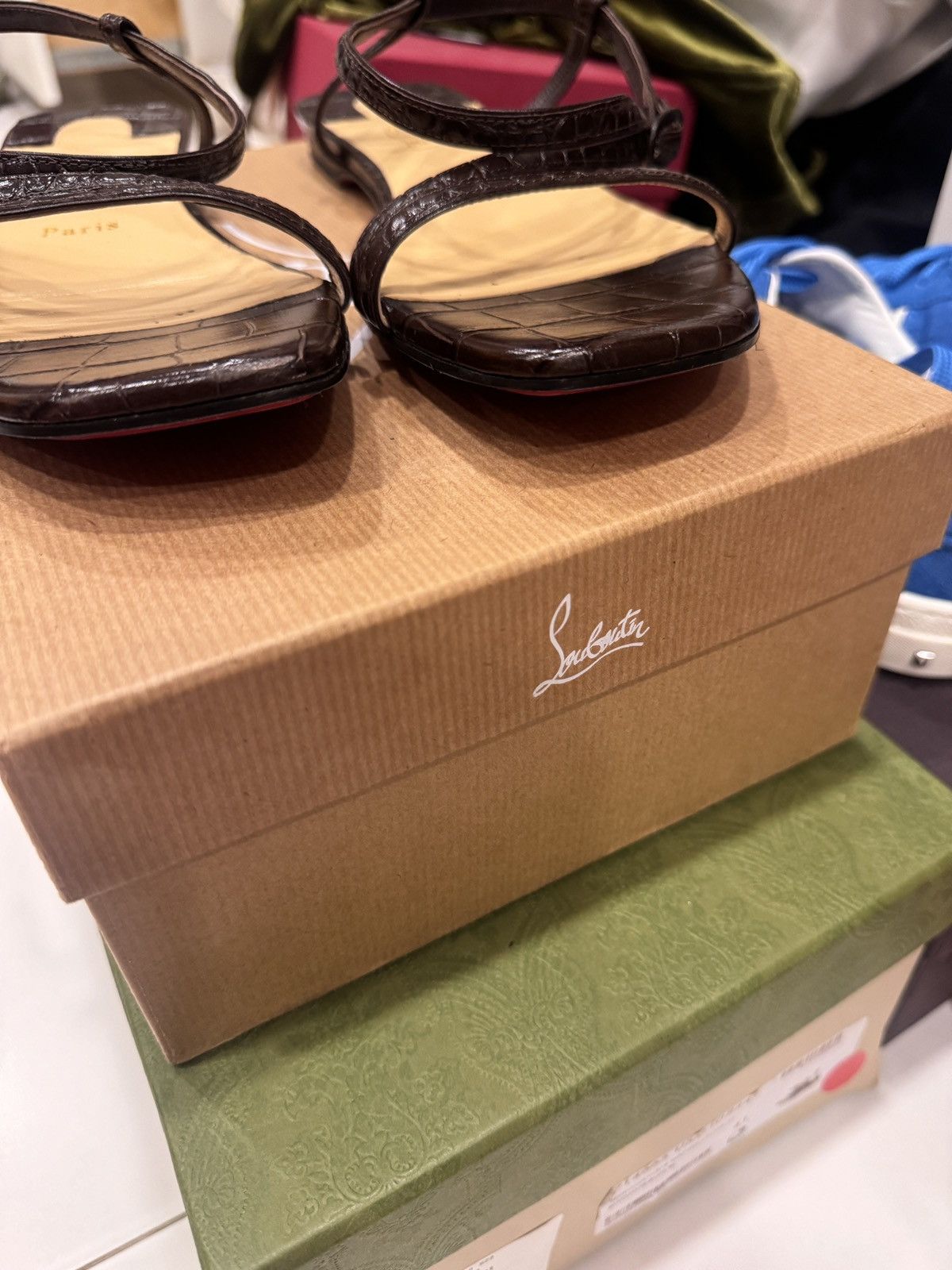Christian Louboutin Snake skin flat brown sandals Size US 11 / IT 41 - 3 Thumbnail