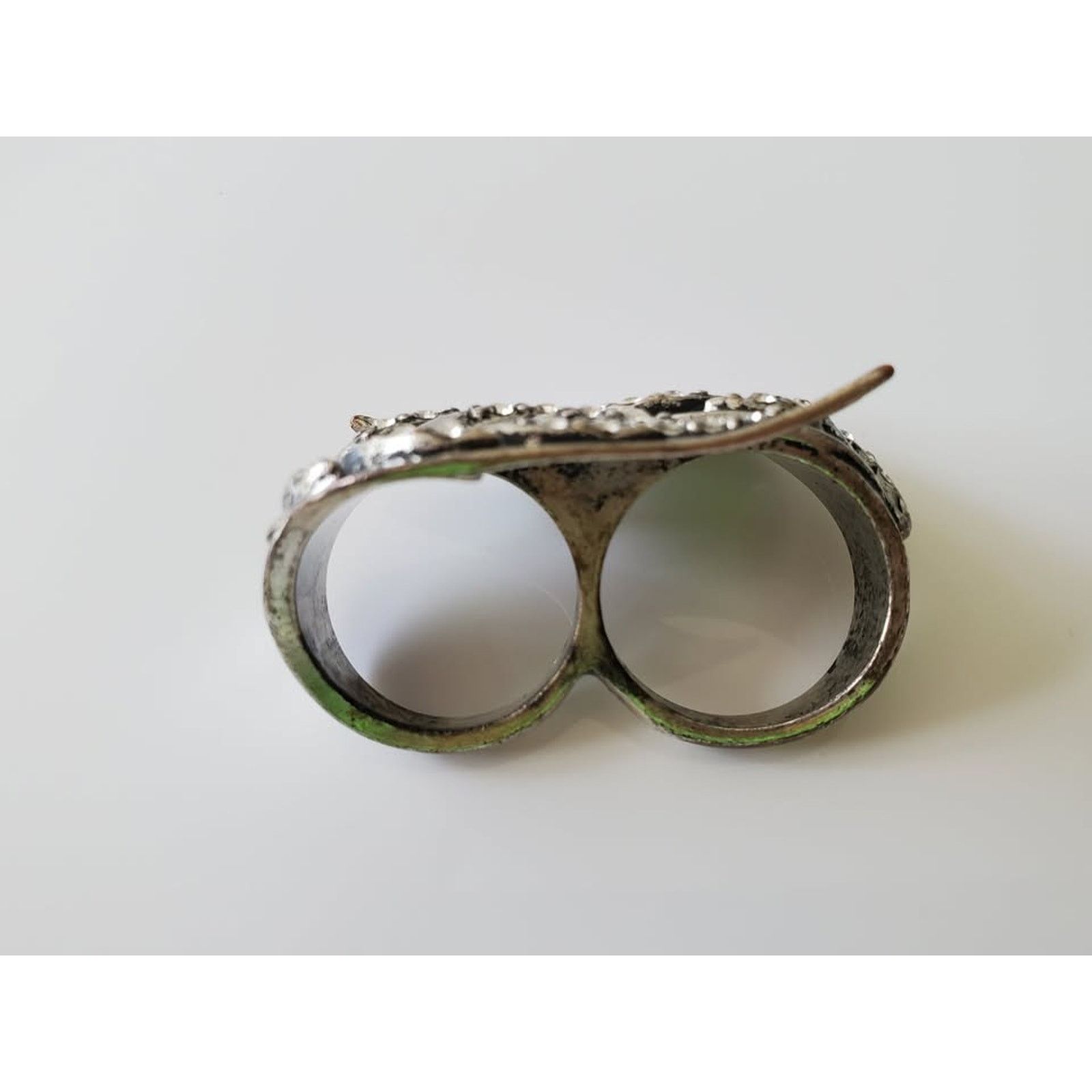 Other Vintage Double Leaf and Rhinestone Ring Size ONE SIZE - 4 Thumbnail