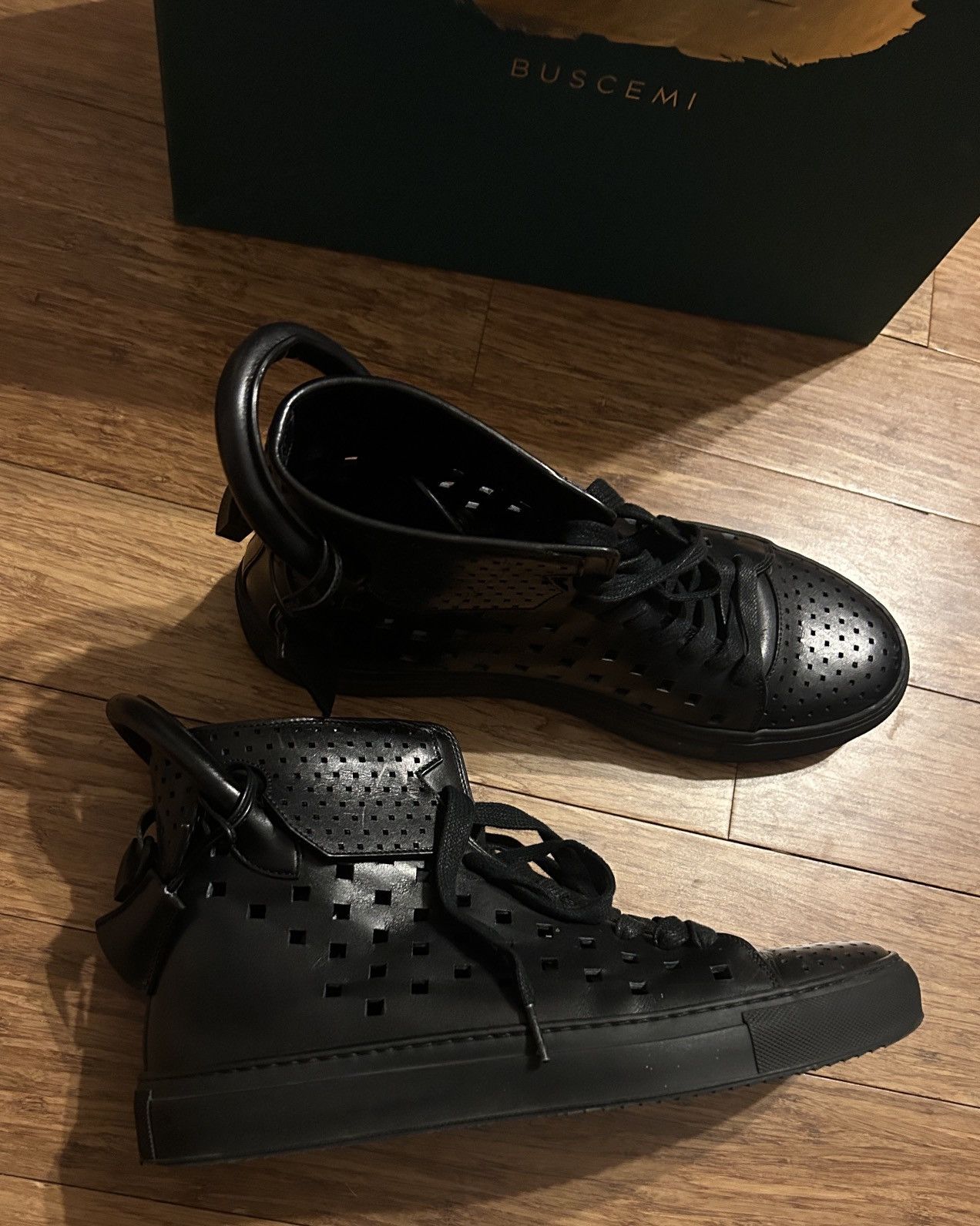 Buscemi BUSCEMI 125MM Square Hole Black Perforated Leather Sneakers Size US 10 / EU 43 - 6 Thumbnail