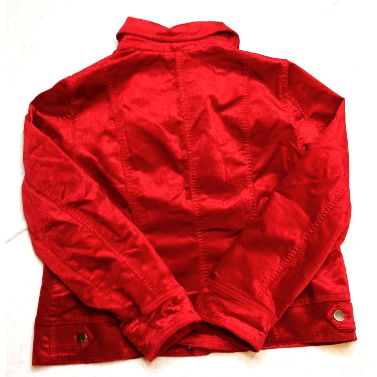 Vintage Chico's Red Velvet Denim Style Jacket Women's Regular 12/14 Short Lined Casual Party/Cocktail Fall Spring Summer Winter Velvet Denim Velvet Jacket Size XL / US 12-14 / IT 48-50 - 7 Thumbnail