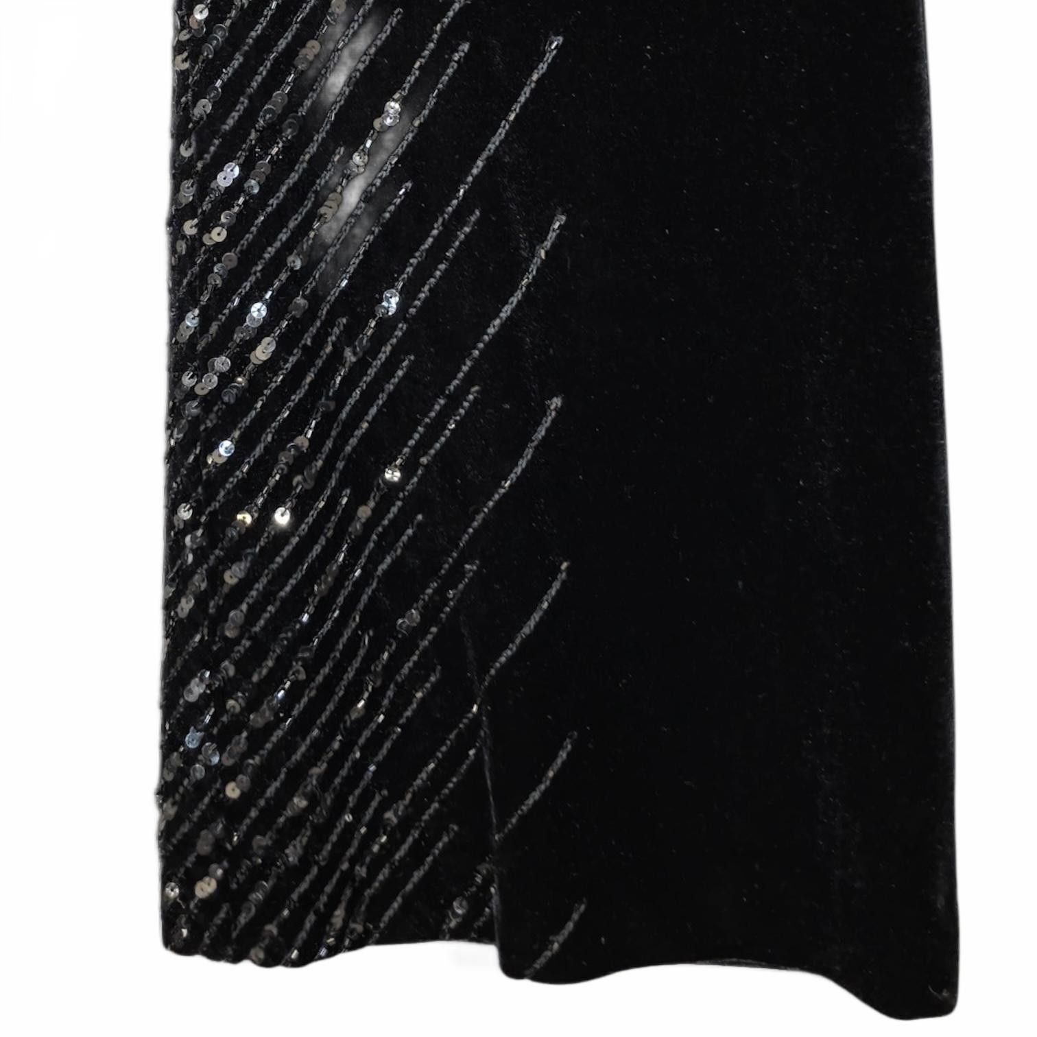 Designer Vintage Adrianna Papell Black Velvet Flare Pants w/ Sequins Size 28" / US 6 / IT 42 - 3 Thumbnail