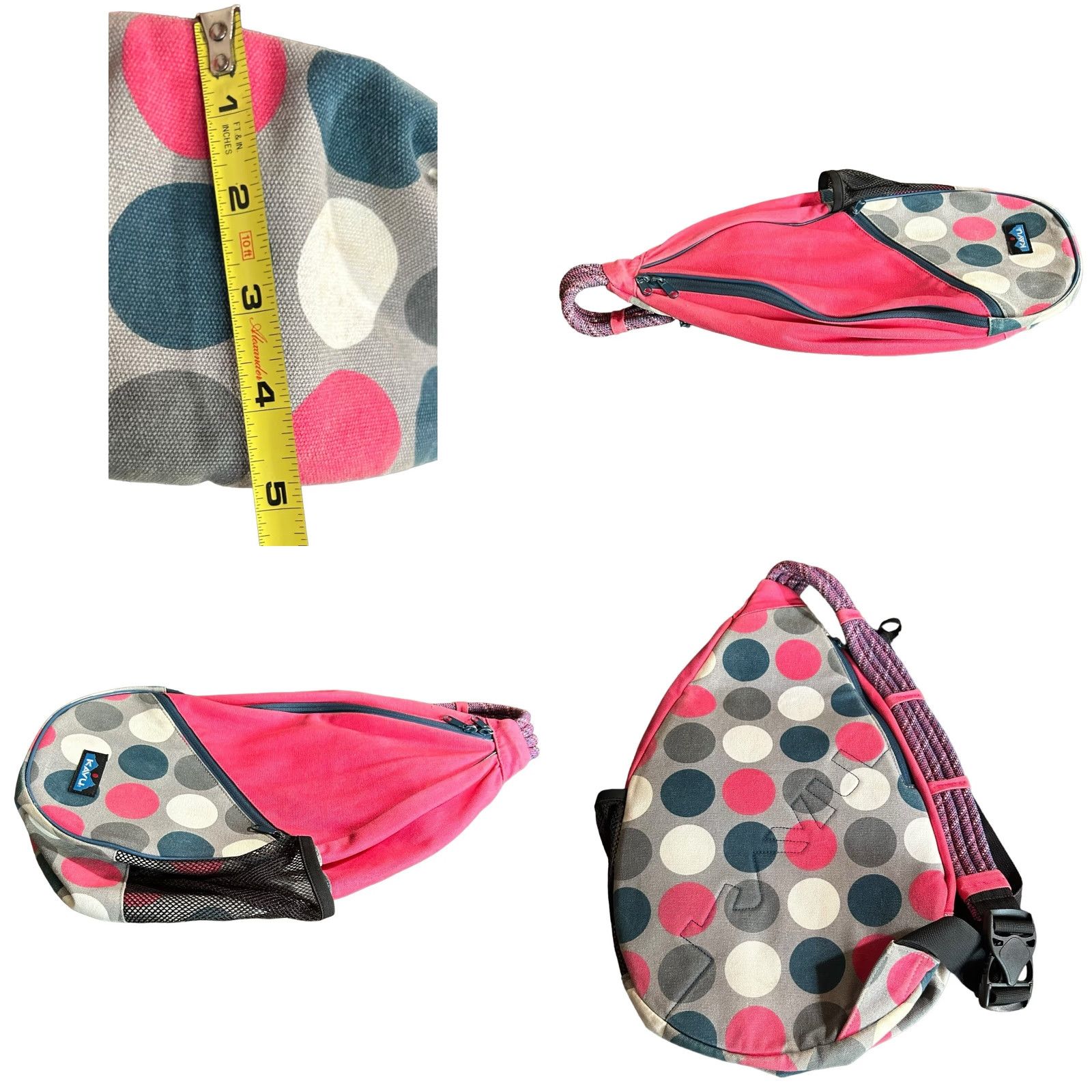 KAVU KAVU Rope Sling Bag Pink Polka Dot Crossbody Purse Women’s Tote Shoulder Bag Pink, Crossbody, Medium, Casual, Workwear, Travel, Womens Size ONE SIZE - 8 Thumbnail
