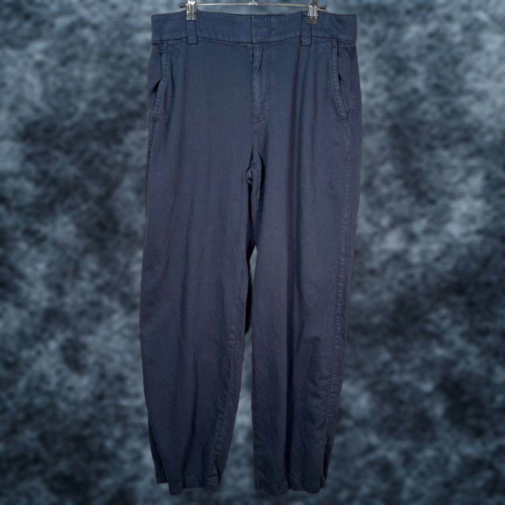 Vince Vince Womens Pants Navy Blue Flat Front Straight Leg Crop Pockets Inseam 31 High Rise Size 10 Cotton Linen Lyocell Blend Size 32" / US 10 / IT 46 - 1 Thumbnail