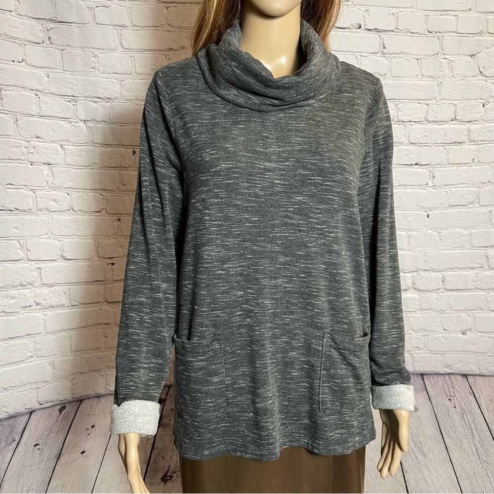 Chicos Chico's Cowl Neck Grey Mélange Sweater Sweatshirt Size 2 US Size L / US 10 / IT 46 - 2 Thumbnail