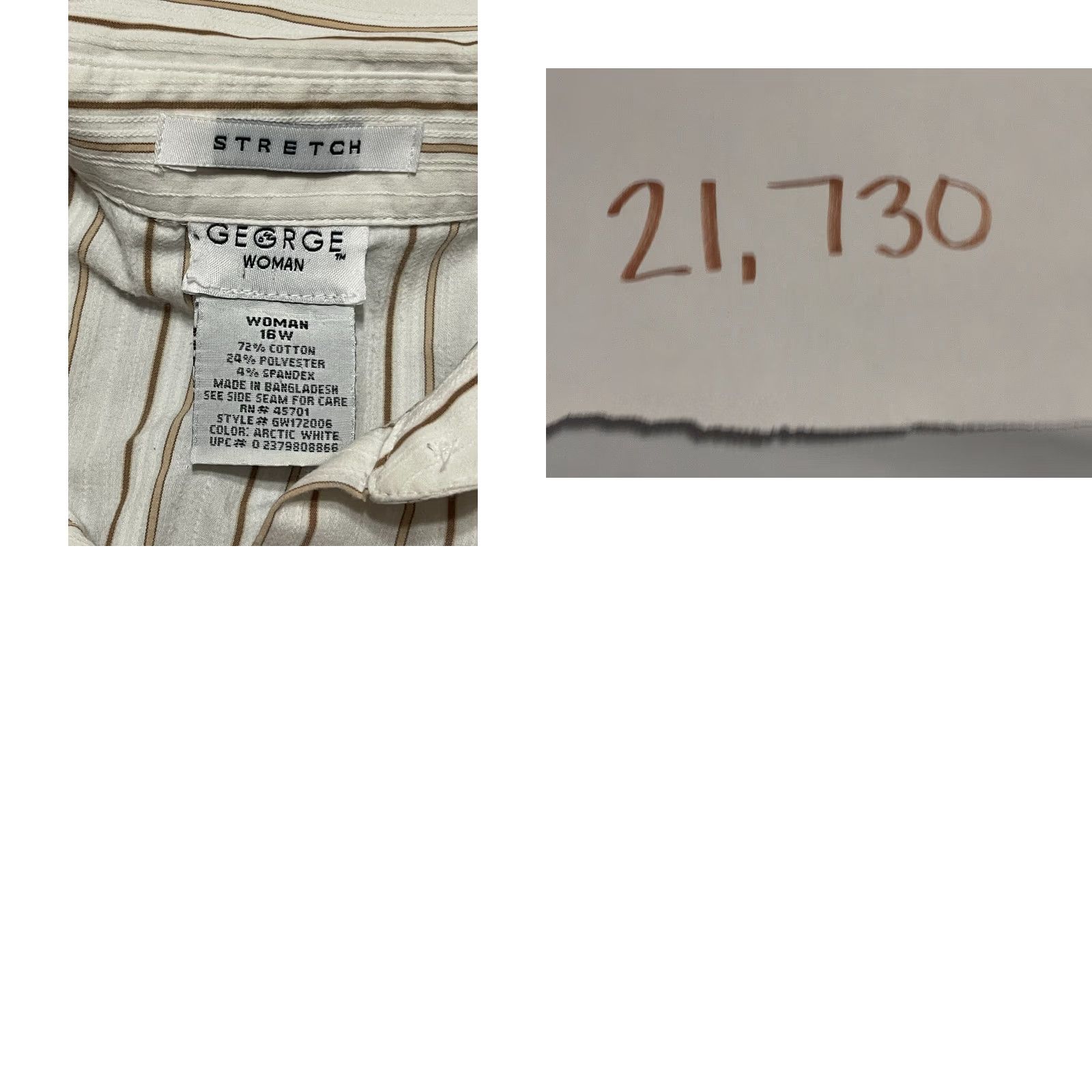 George George Shirt Women 16W White Brown Striped Button Up Stretch Casual Modern Long Sleeve Collared Size XXL / US 16-18 / IT 52-54 - 8 Thumbnail
