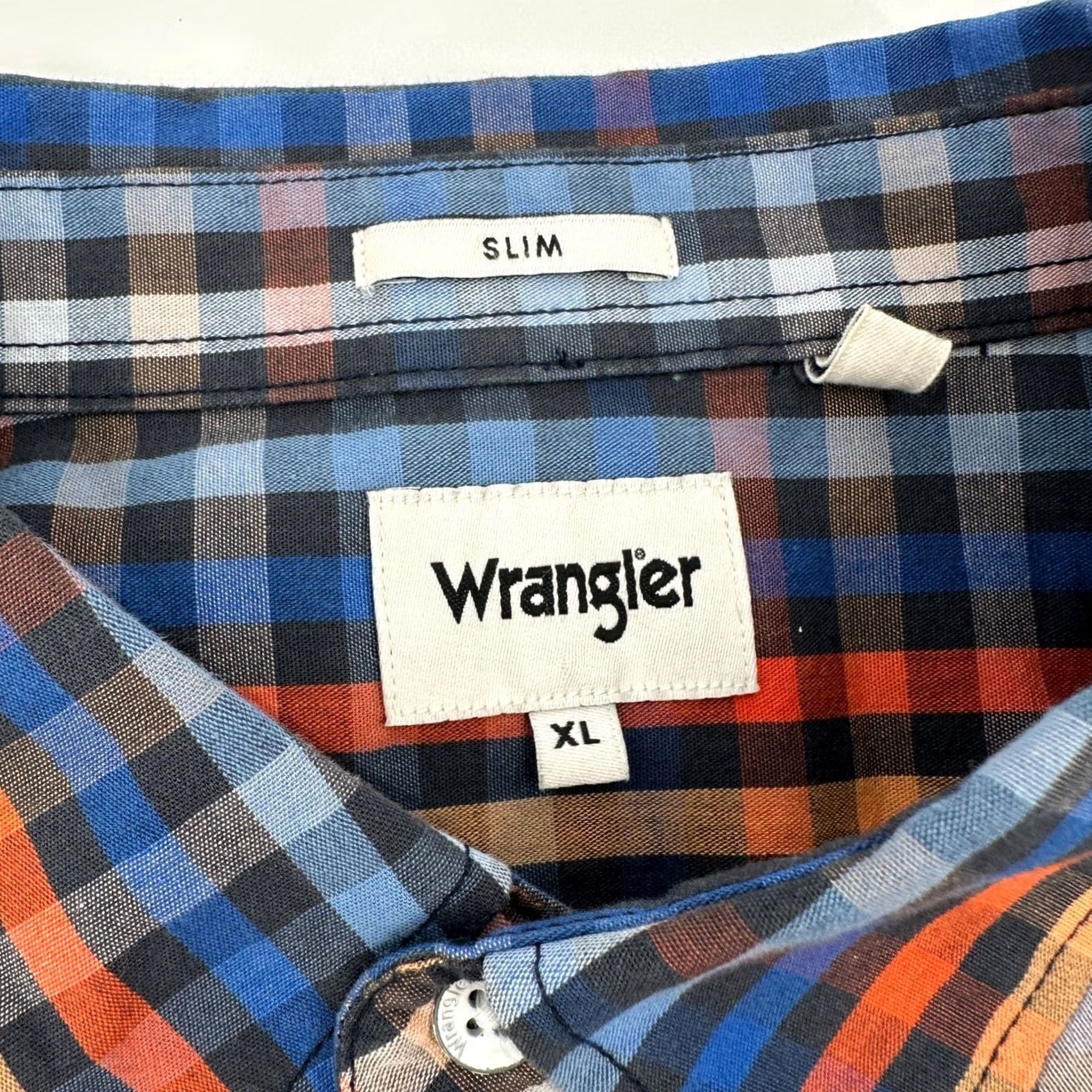 Wrangler Wrangler Shirt Plaid Short Sleeve Button-Down Mens XL Slim Fit Blue Orange Black Casual Shirt Accessories: Button, Chest Pocket, W Logo Size US XL / EU 56 / 4 - 4 Thumbnail