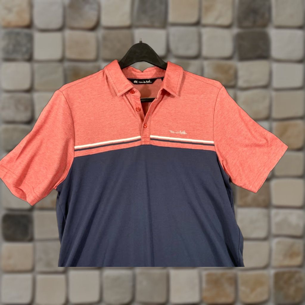 TravisMathew Travis Mathew Polo Shirt Mens M Pink Blue Short Sleeve Logo Performance Golf Outdoor Preppy Sports Shirt Mens M Size US M / EU 48-50 / 2 - 1 Thumbnail