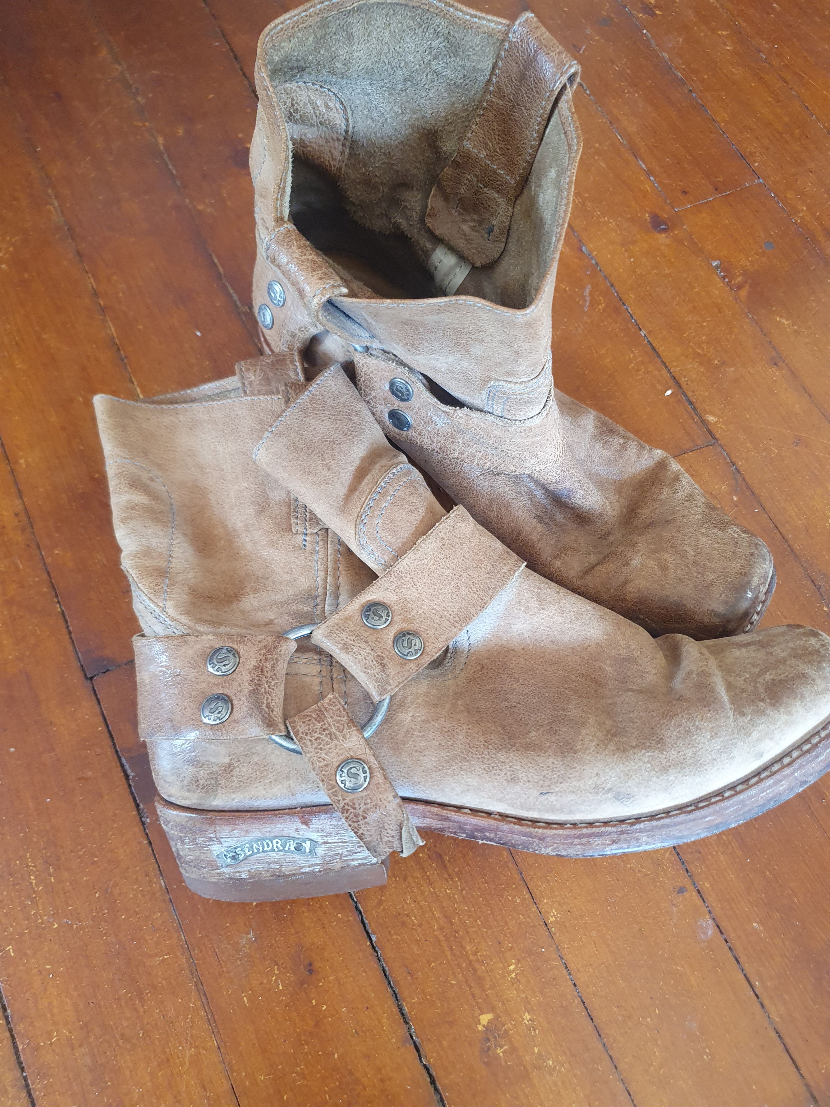 Sendra × Vintage Sendra Boots 8768 Square Ankle Leather Harness Biker Boots Size US 8 / IT 38 - 1 Thumbnail