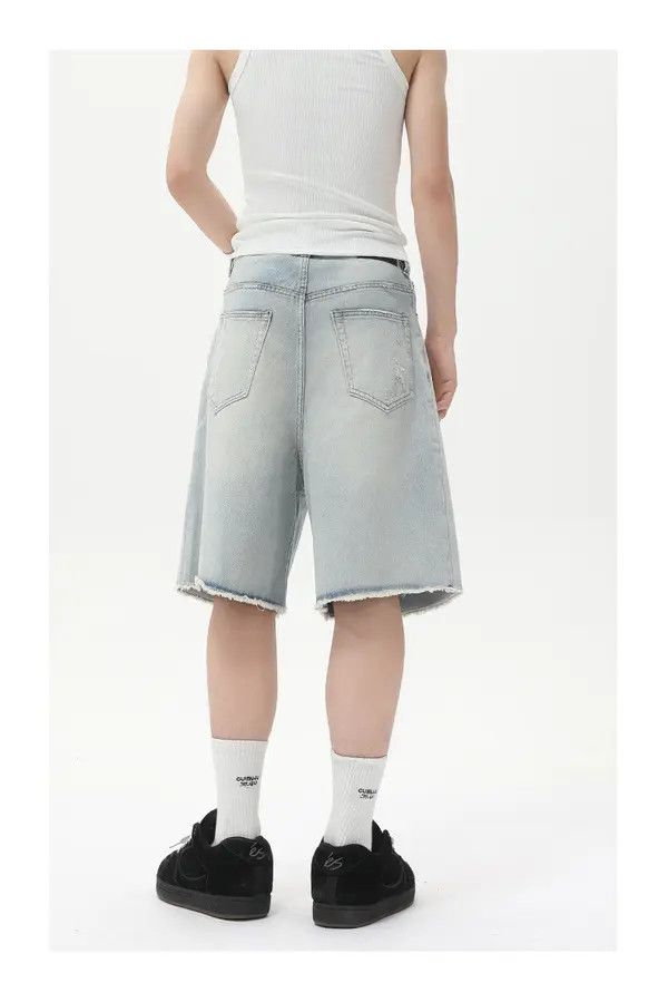 Japanese Brand Distressed vintage loose straight-leg men's denim shorts Size US 32 / EU 48 - 5 Thumbnail