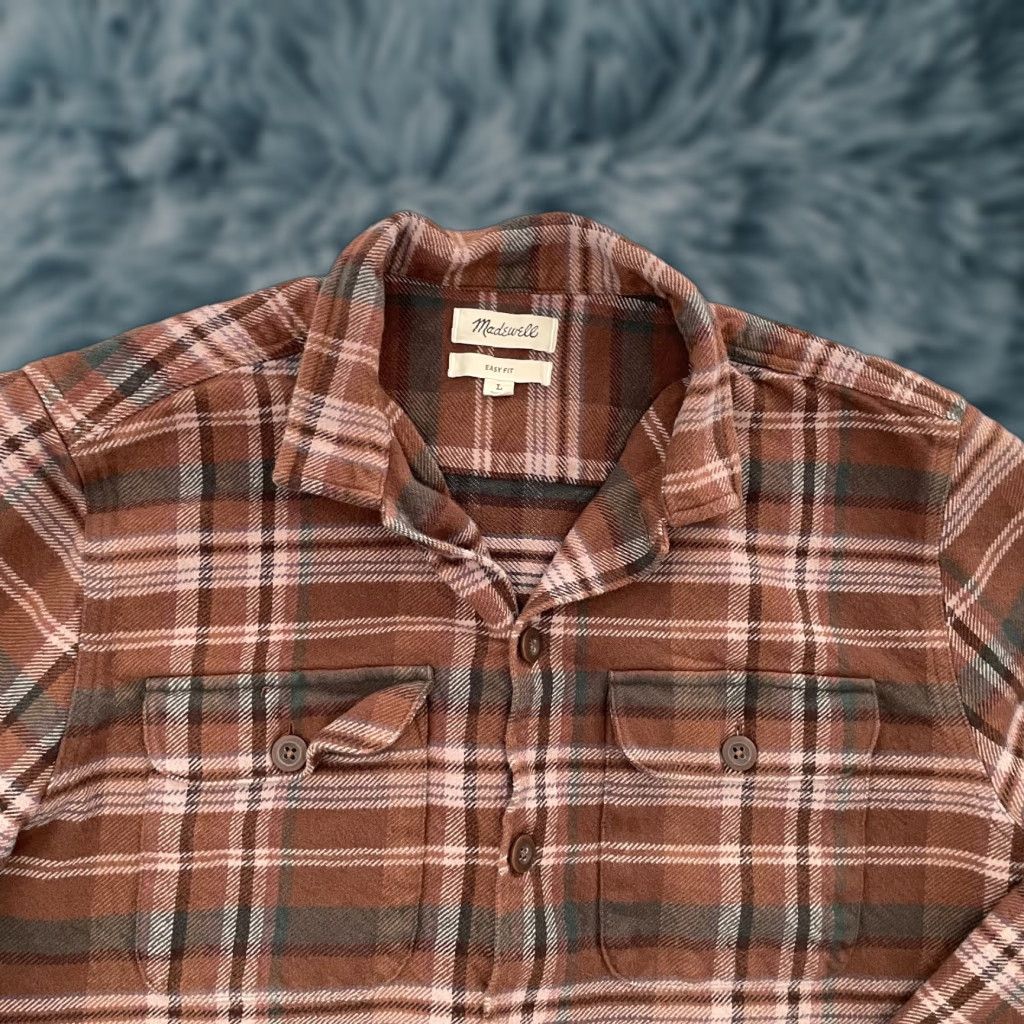Madewell Madewell Button-Up Flannel Cotton Brown Plaid Easy Fit Mens L Pocket Shirt Size US L / EU 52-54 / 3 - 1 Thumbnail