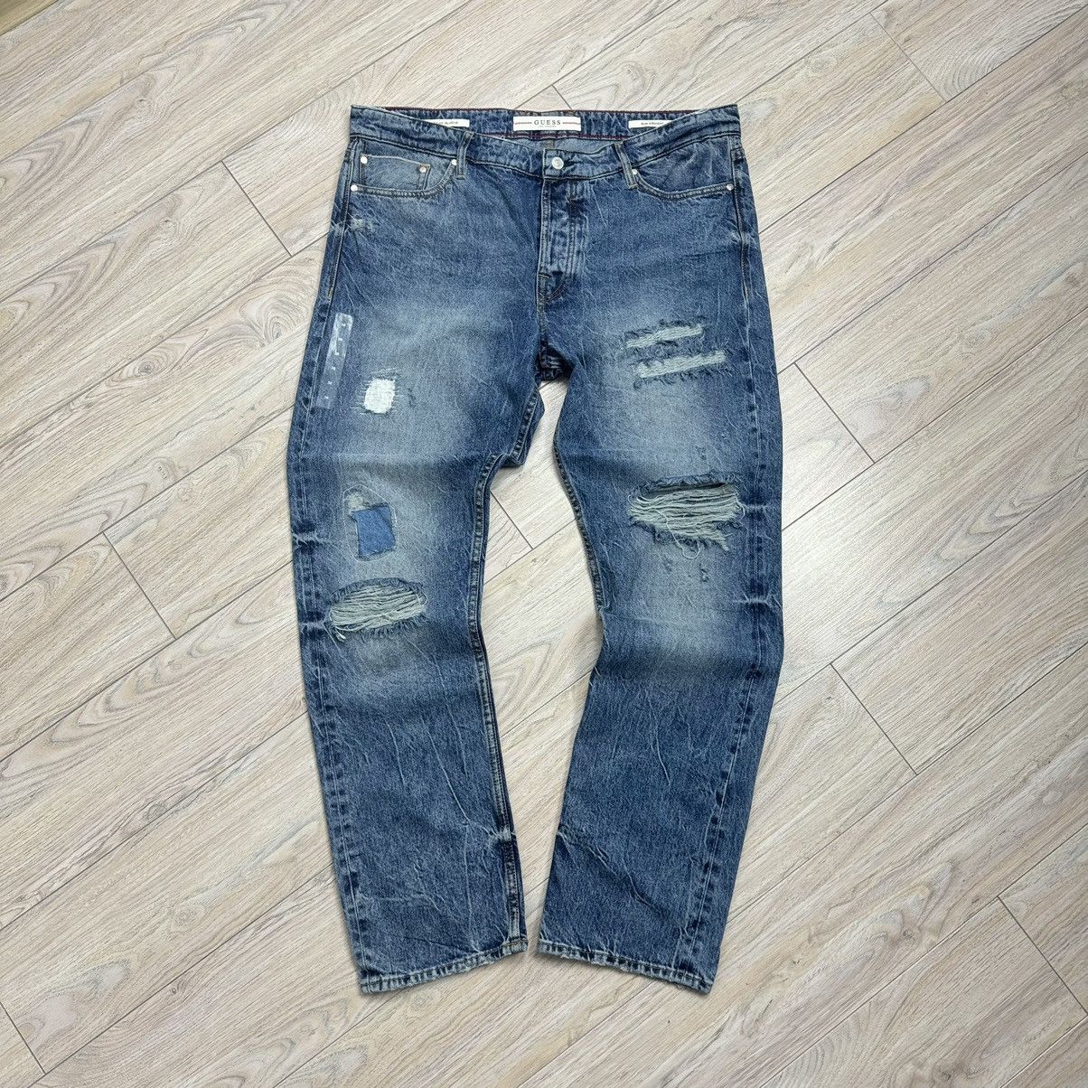 Designer Rare Guess Distressed Slim Italian Selvedge Denim Jeans Size US 38 / EU 54 - 2 Thumbnail