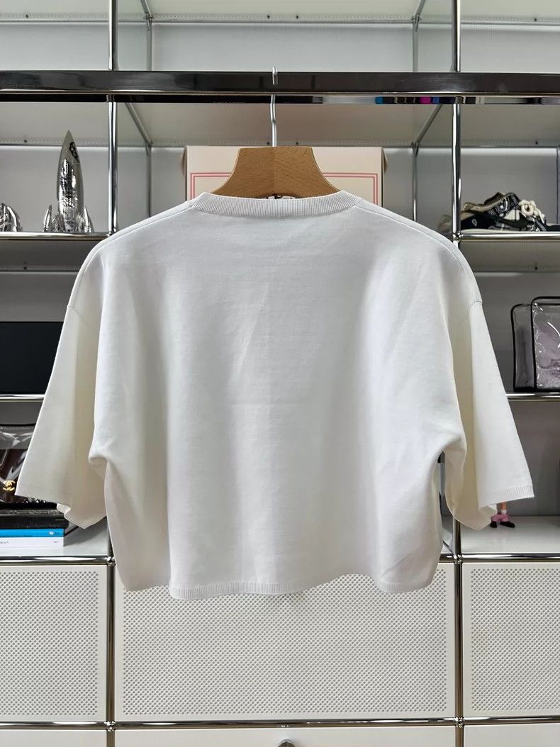 Prada Prada Size 38 White relief triangle logo short knitted T-sh Size US XXS / EU 40 - 2 Thumbnail