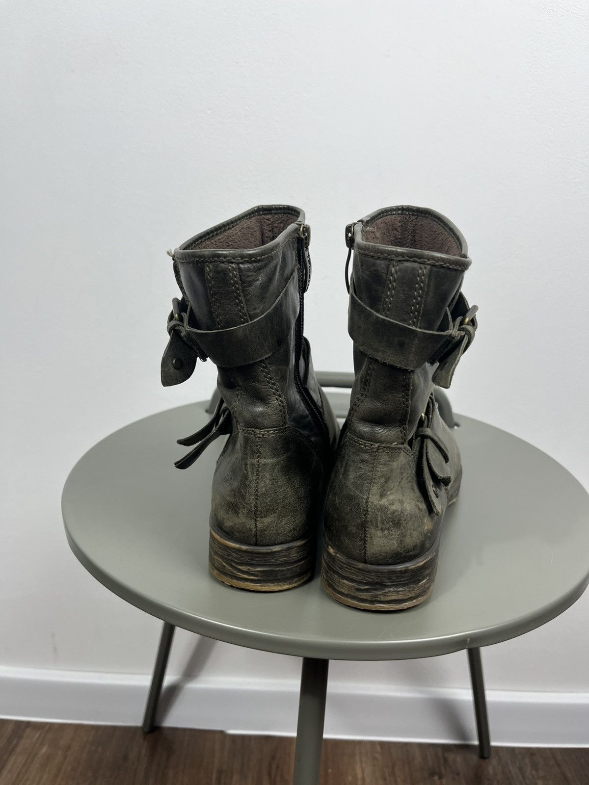 Other Distressed Leather Biker Ankle Boots Buckle Strap Zip EU 39 Size US 7 / IT 37 - 5 Thumbnail