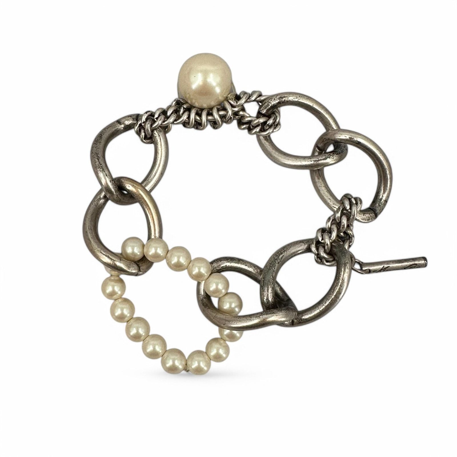 Kenneth Cole Kenneth Cole Stretch Bracelet Silver Tone Chain Faux Pearl Size ONE SIZE - 1 Thumbnail