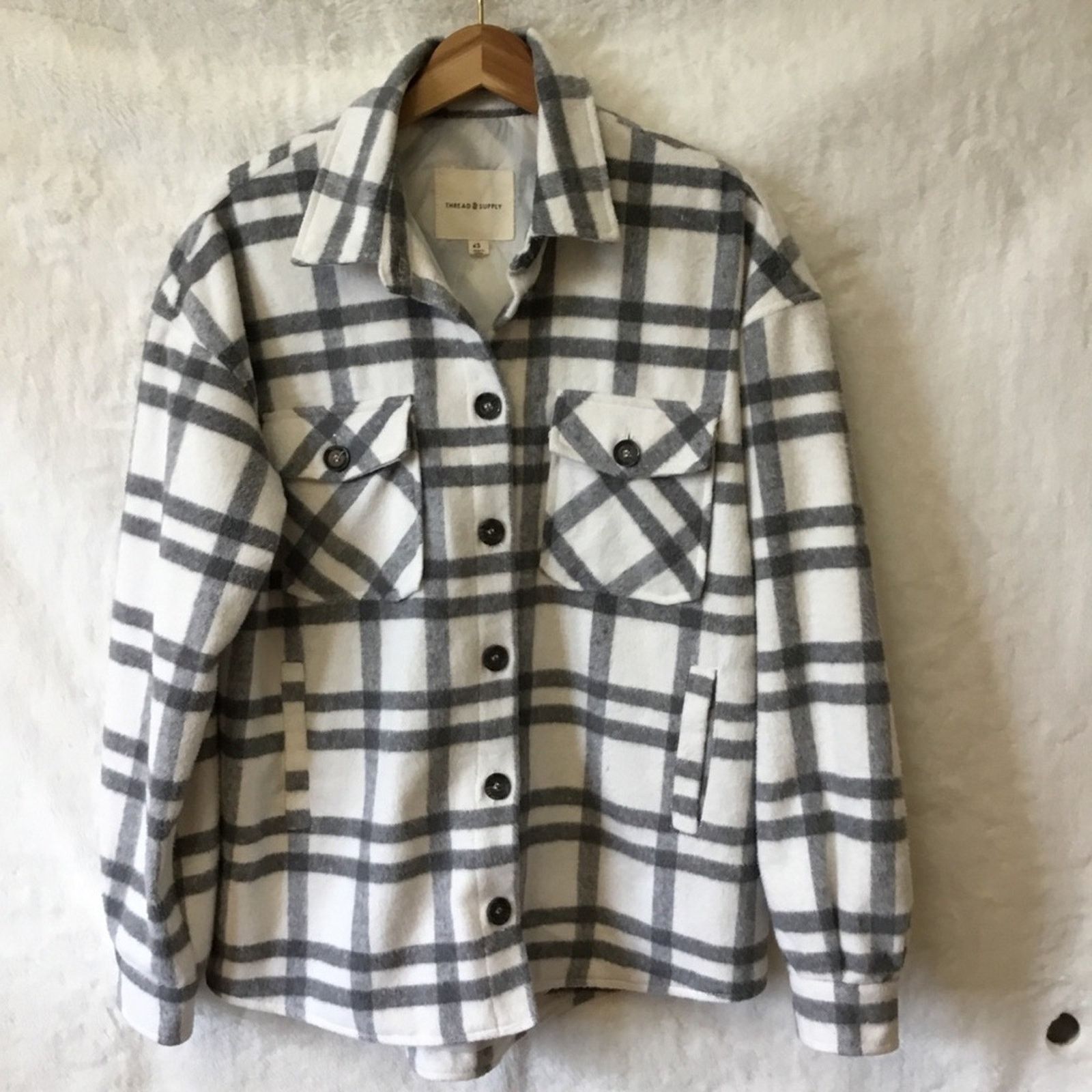Other Thread & Supply Grey White Plaid Button Lined Jacket Size XS / US 0-2 / IT 36-38 - 1 Thumbnail