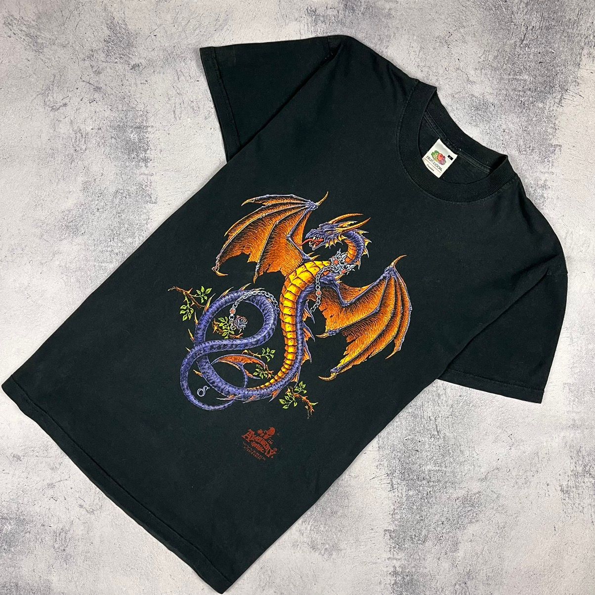 Pre-owned Avant Garde X Vintage Alchemy Gothic Dragon Graphic Tee 90's In Faded Black