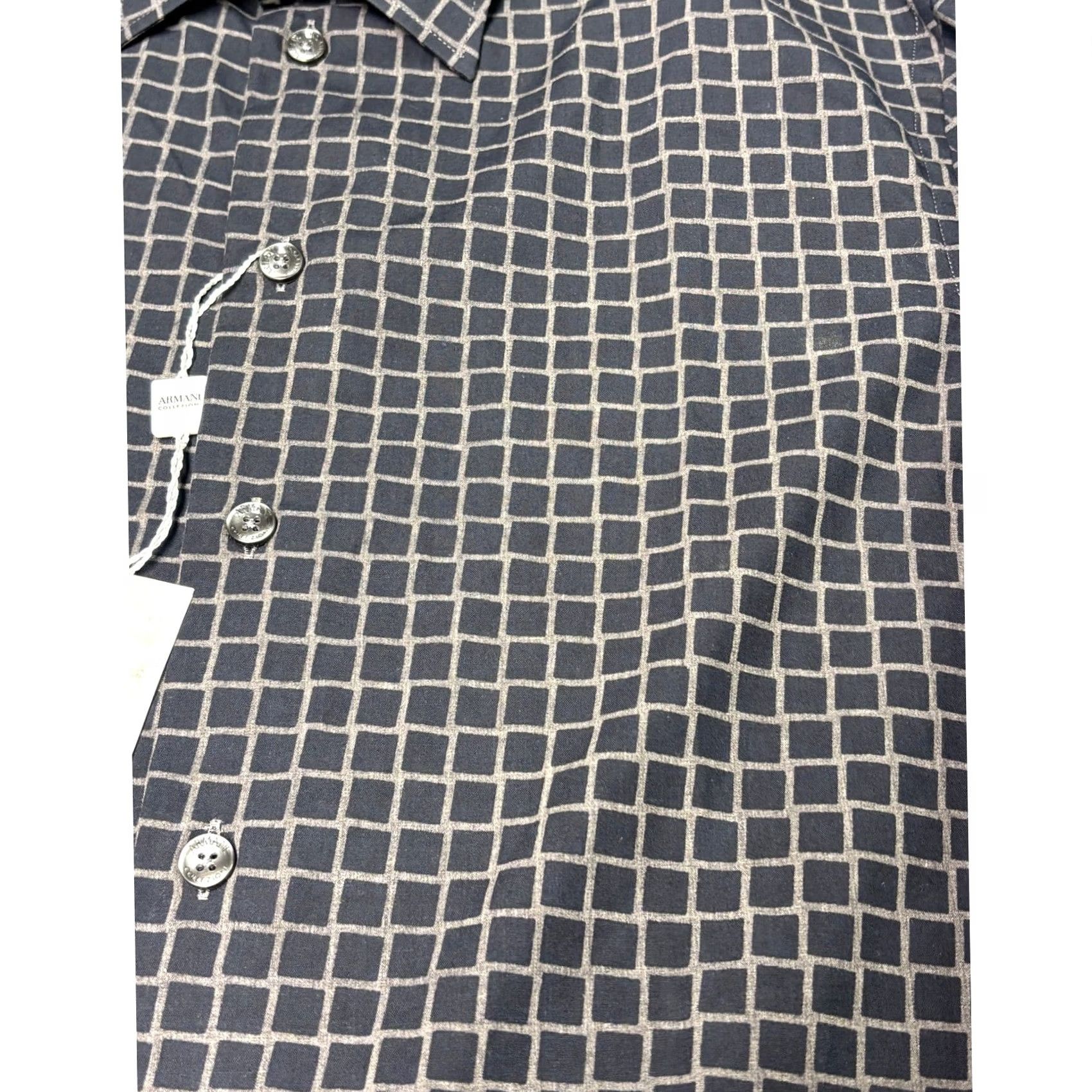 Armani NWT Armani Collezioni Mens Grid Print Long Sleeve Button Down Shirt Grey M Size US M / EU 48-50 / 2 - 2 Thumbnail