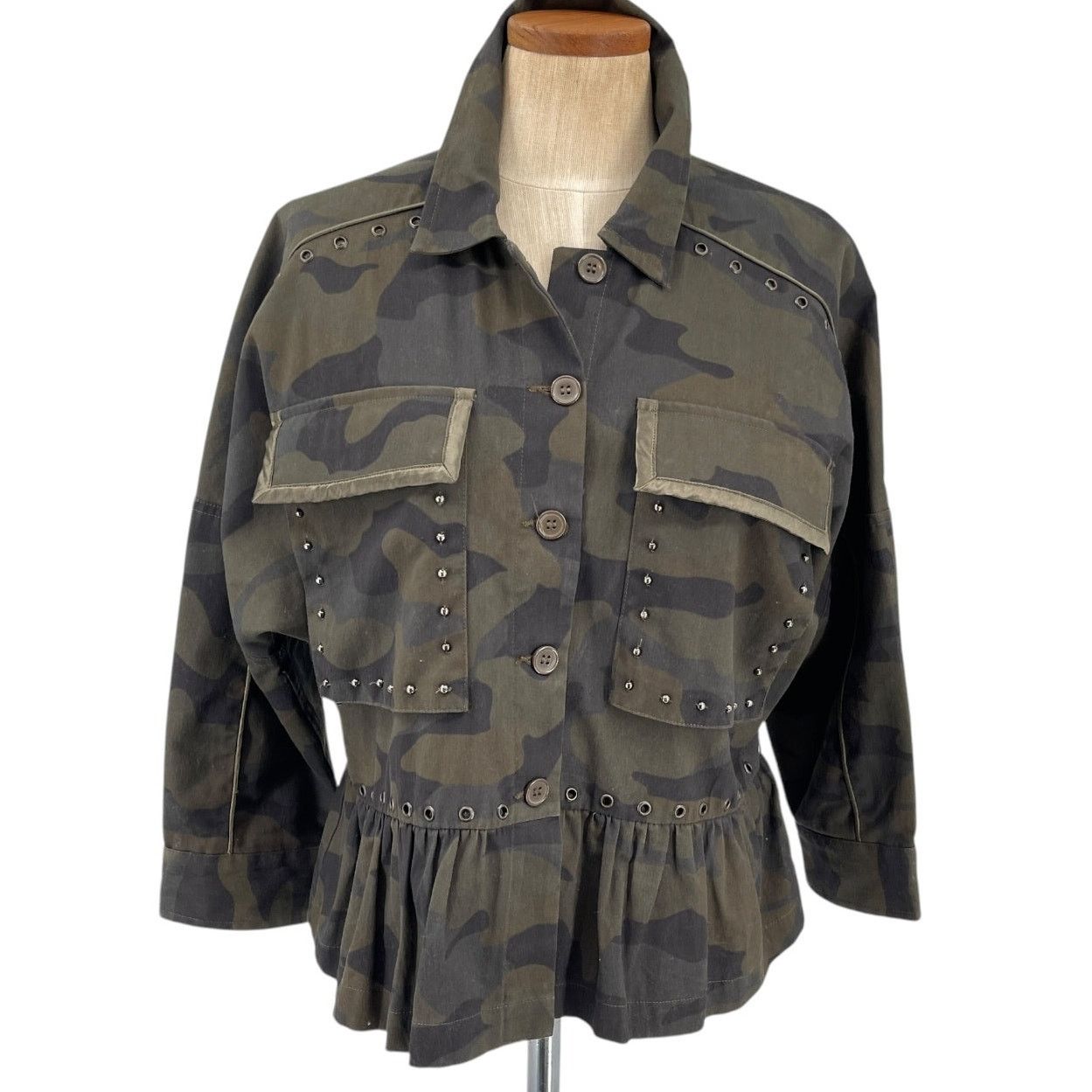 Joie Joie Womens Samia Camo Ruffle Jacket Rivets Studs Medium NEW Size M / US 6-8 / IT 42-44 - 3 Thumbnail