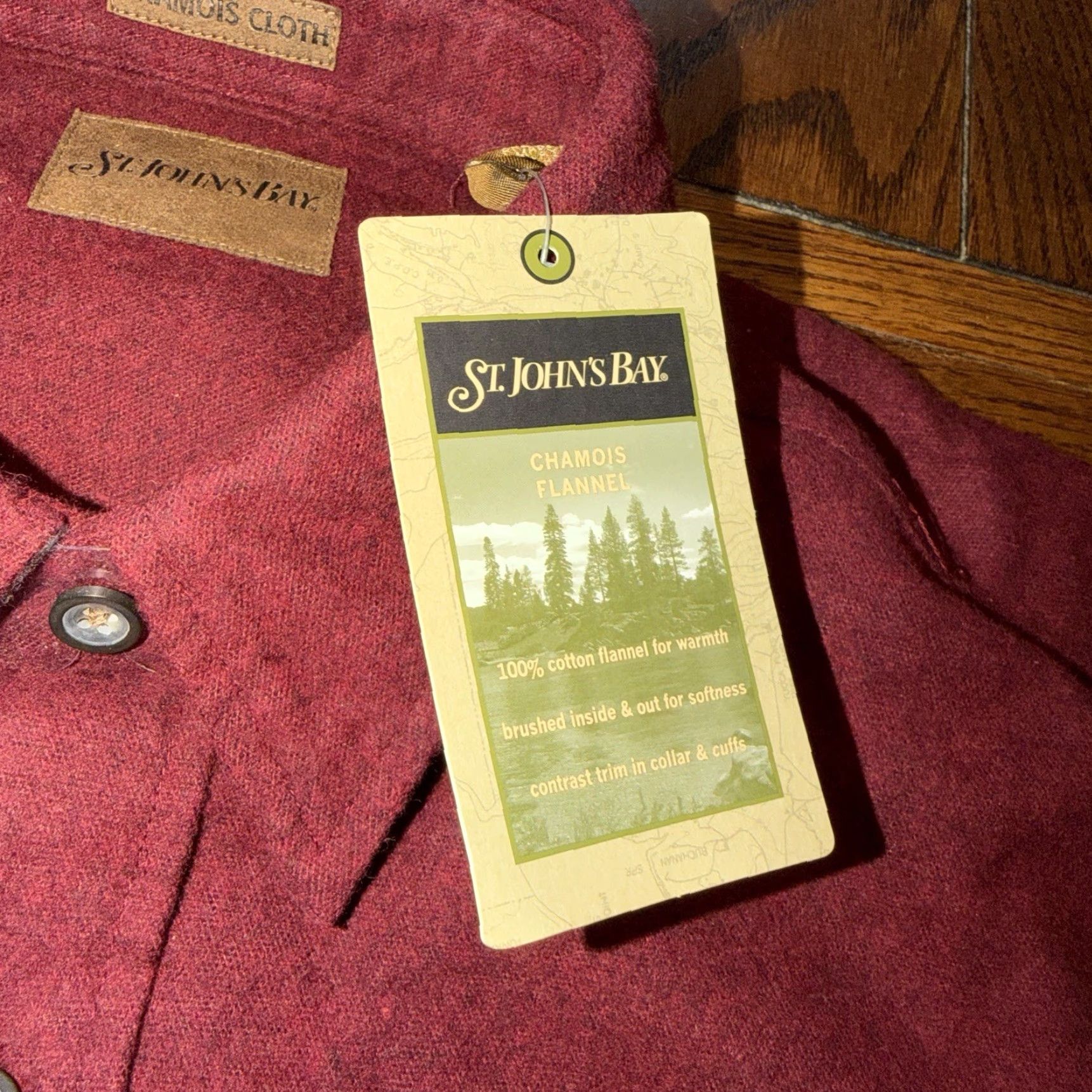 Vintage St. John's Bay Chamois Cloth Shirt Mens Medium Button-Up Dark Red Heather NWT Size US M / EU 48-50 / 2 - 3 Thumbnail