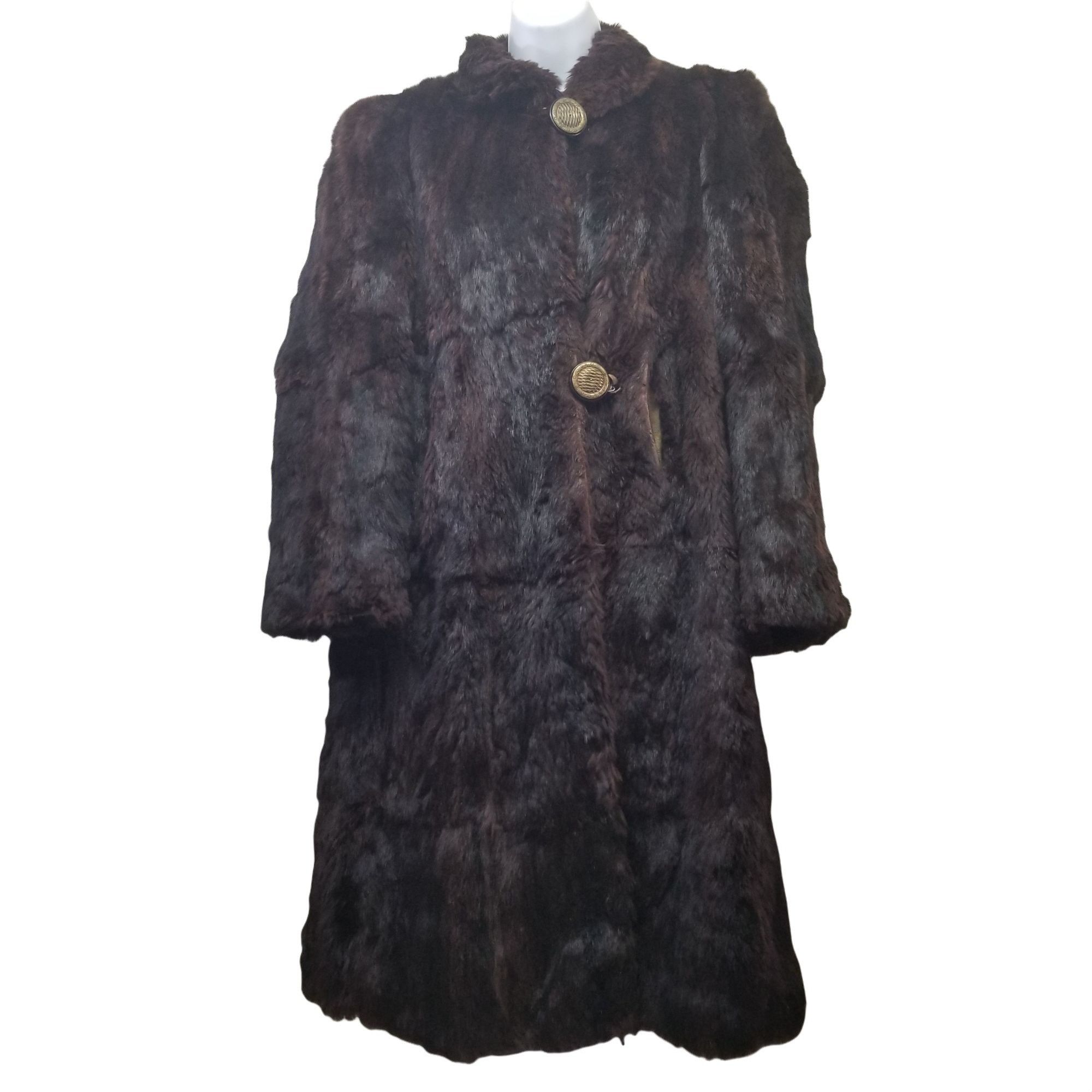 image of Vintage Brown M Fur Coat Pockets Cosplay Fashion Trench Woman, Women's (Size Medium)