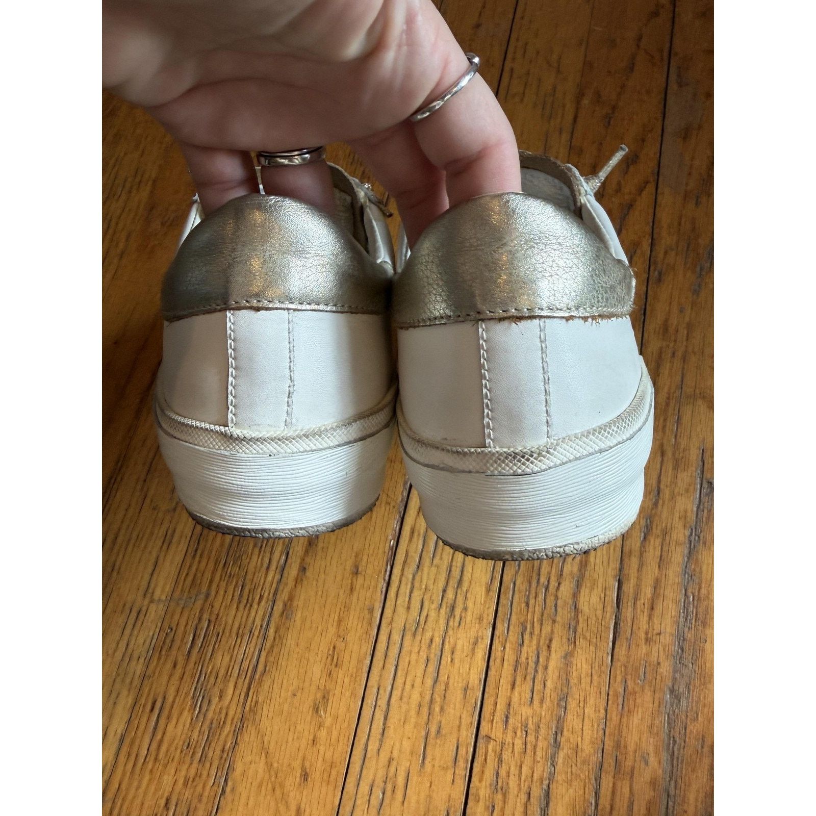 Dolce Vita Metallic Snake Print Shoes Size 10 White Gold Sneakers Size US 10 / IT 40 - 6 Thumbnail