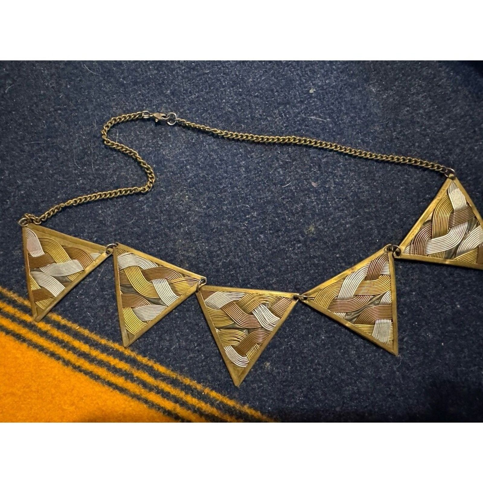 Other Triangle Woven Copper-Brass Silver Necklace 5 panels Size ONE SIZE - 1 Thumbnail