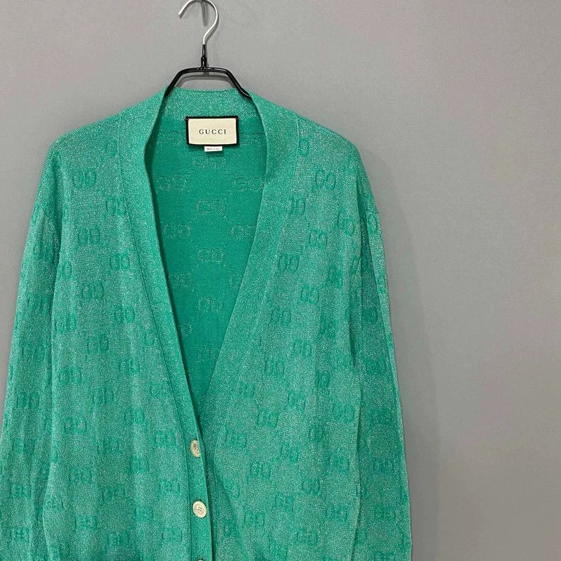 Gucci Gucci Gold thread full print old flower green cardigan coat Size S / US 4 / IT 40 - 2 Thumbnail