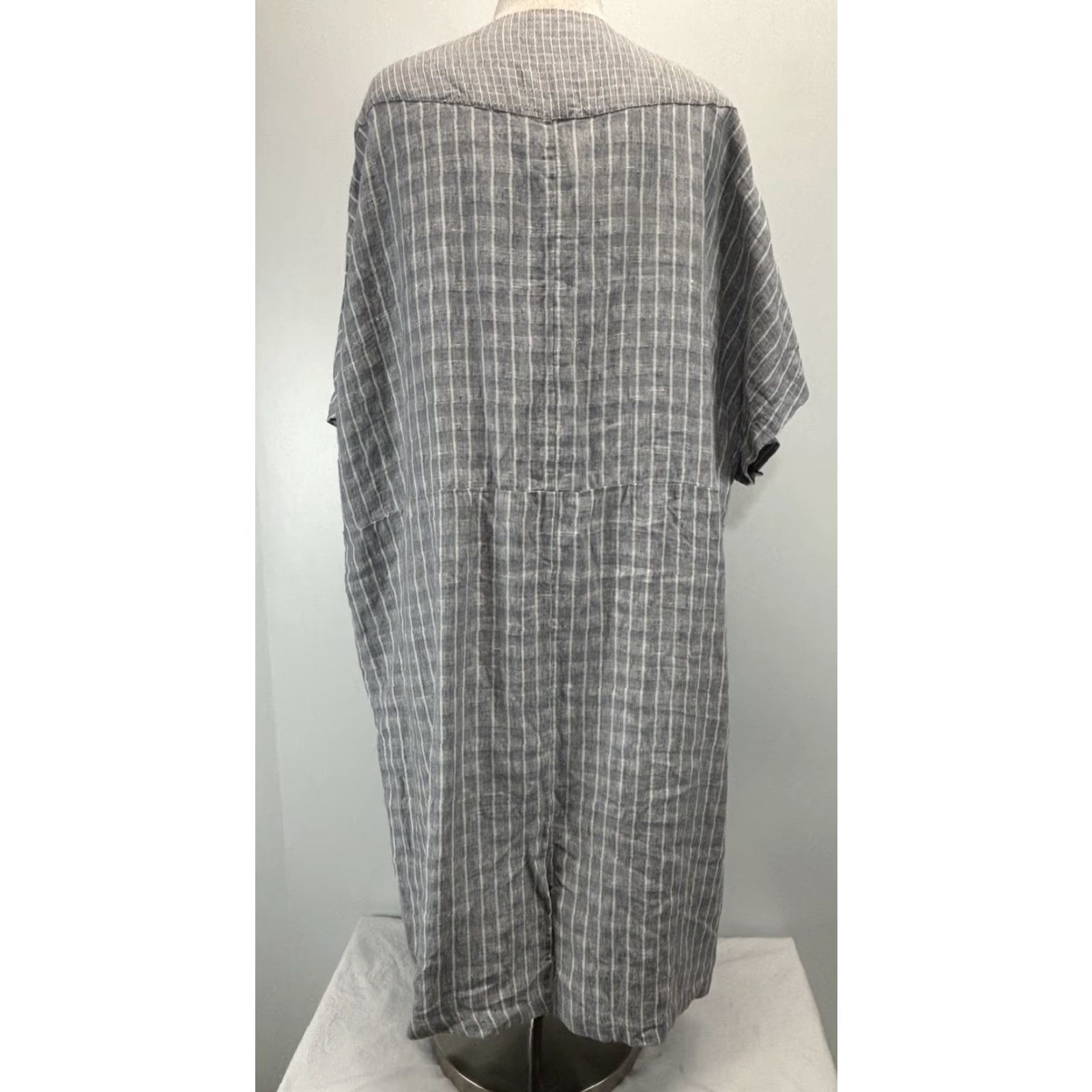 Vintage POETRY 100% Linen Kimono Jacket Women’s Large Regular 16/18 Grey White Check Lagenlook Minimal Pockets Lightweight Breathable Size XXL / US 16-18 / IT 52-54 - 3 Thumbnail