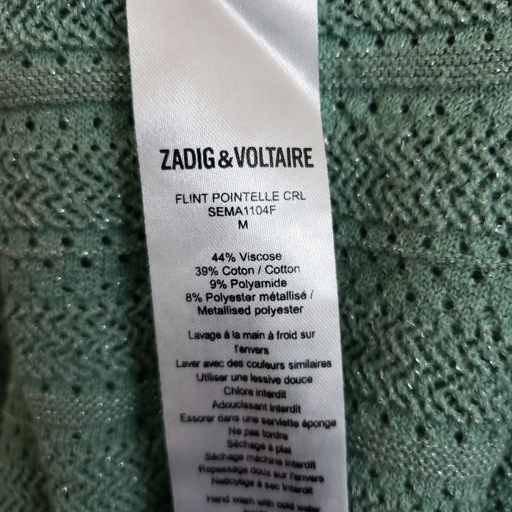 Zadig & Voltaire VINTAGE Zadig & Voltaire Womens Flint Pointelle Knit Sweater Sz Medium Green Silver Size M / US 6-8 / IT 42-44 - 5 Thumbnail