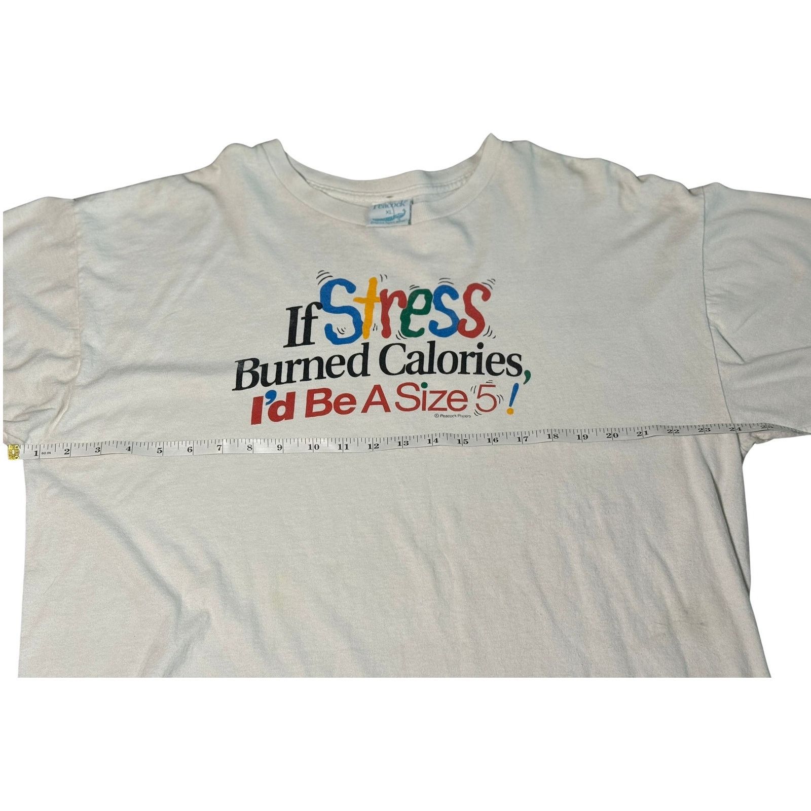 Other Vintage 90s Funny white T-Shirt stress calories XL Size US XL / EU 56 / 4 - 4 Thumbnail