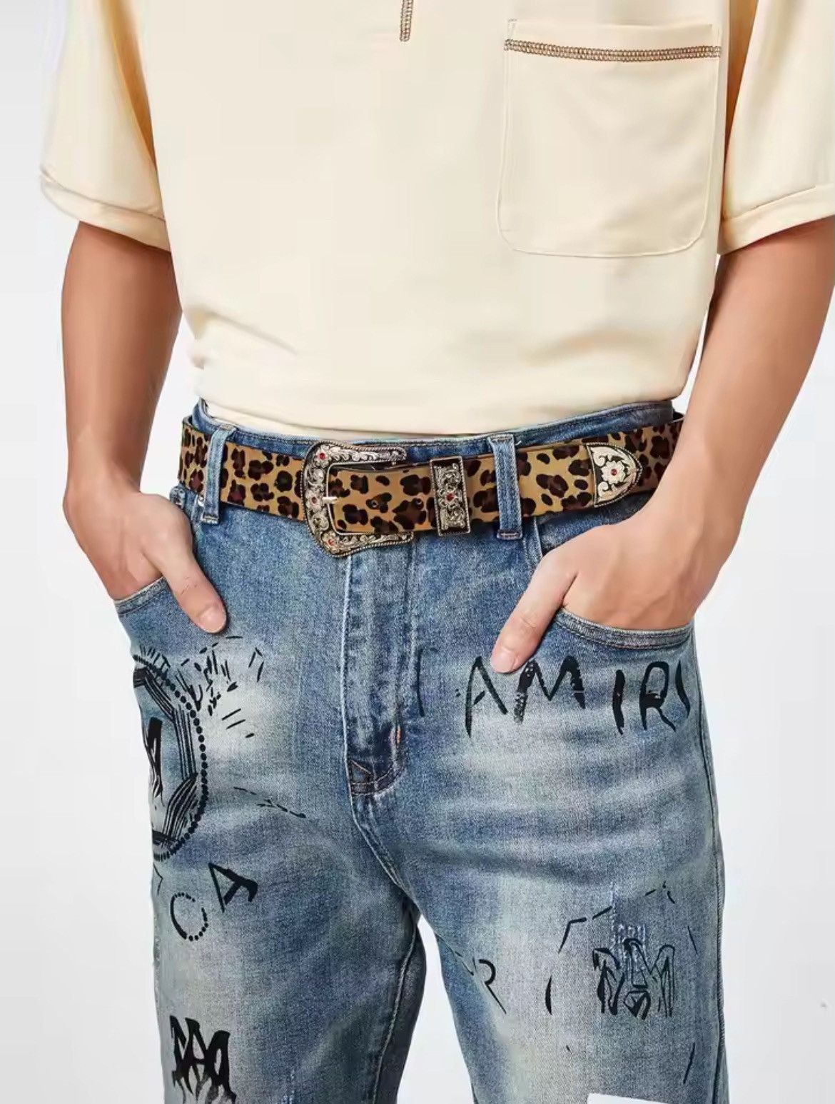 Japanese Brand × Leather 110 Cm 2000s Style leopard cheetah print belt Size ONE SIZE - 2 Thumbnail