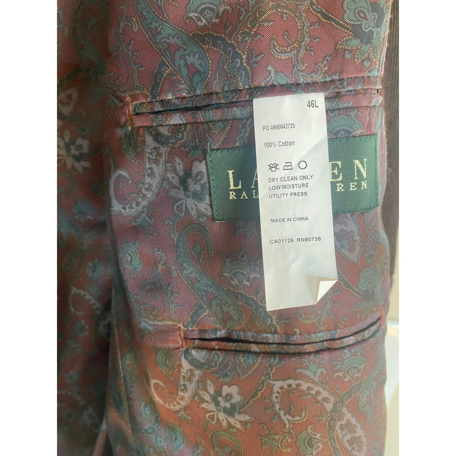 Lauren Ralph Lauren Lauren Ralph Lauren Corduroy Blazer Leath Button Paisley 46L Size 46L - 3 Thumbnail