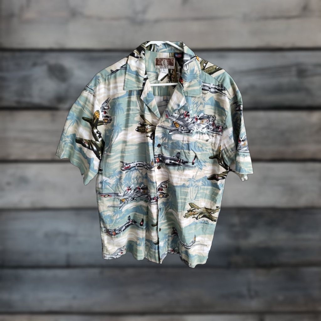 Vintage VINTAGE Kalaheo Men's L Hawaiian WWII Bomber Airplane Print Short Sleeve Button-Up Shirt Made in USA Size US L / EU 52-54 / 3 - 1 Thumbnail