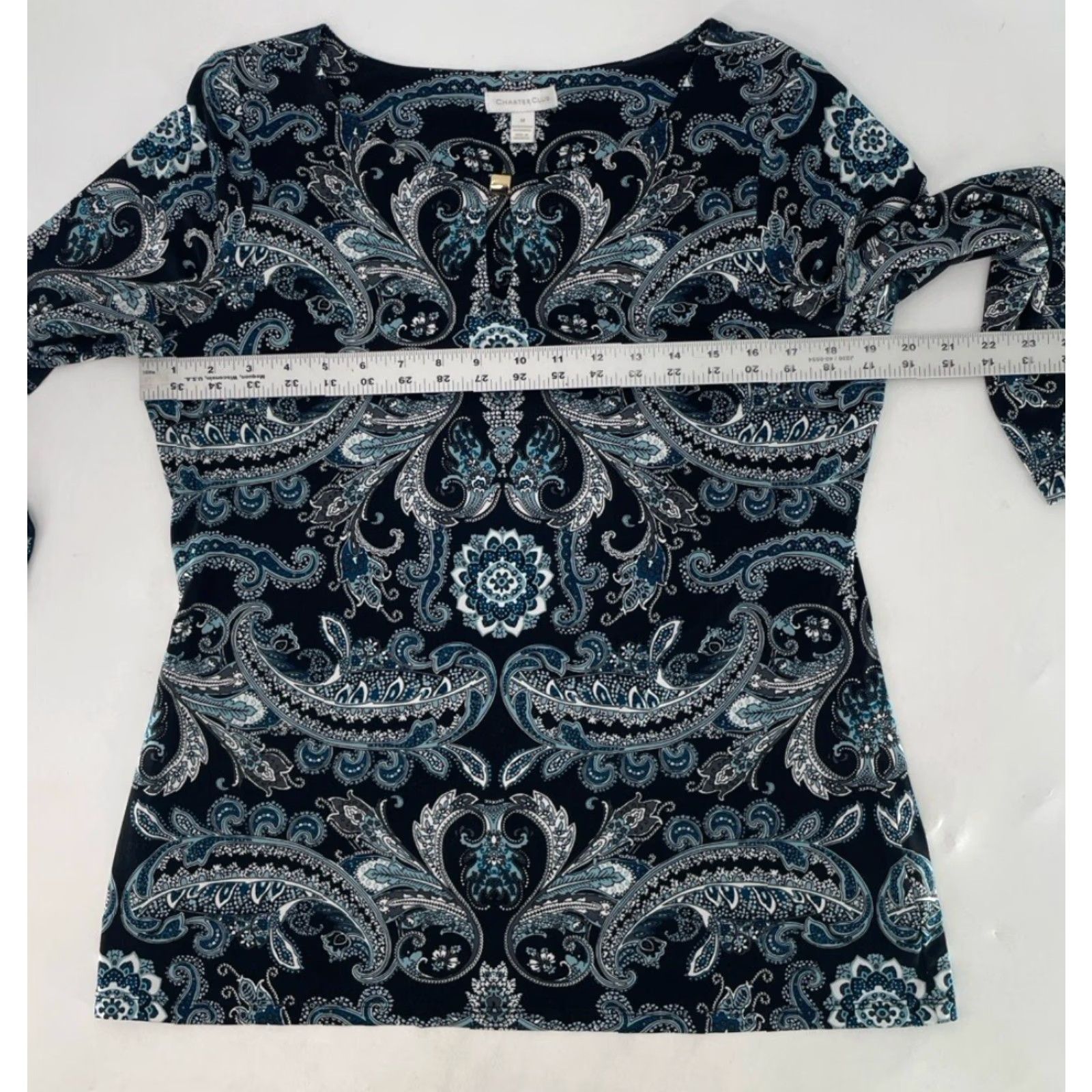 Charter Club Charter Club Blouse Shirt 3/4 Sleeve Paisley Blue Size M Career Regular Women Size M / US 6-8 / IT 42-44 - 8 Thumbnail