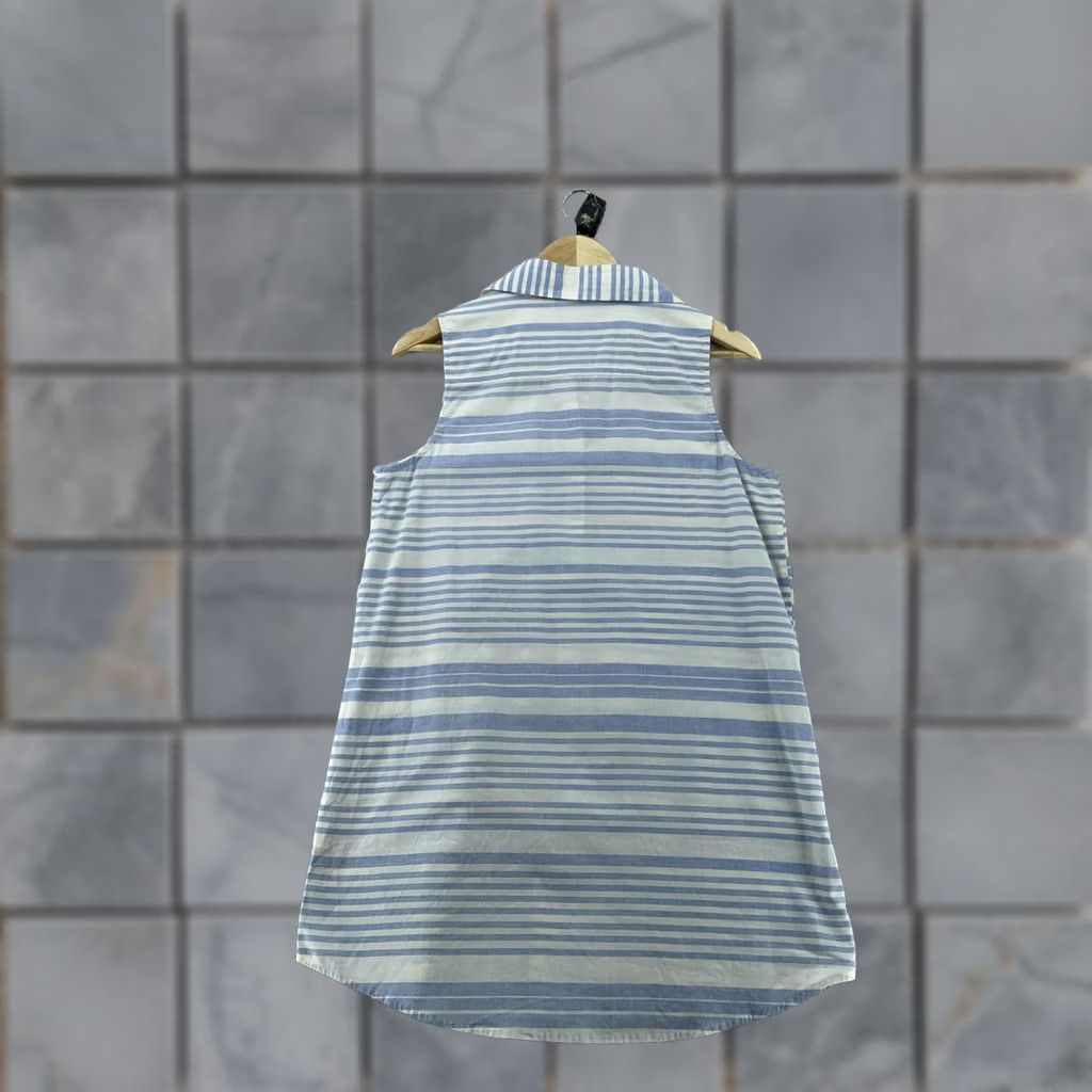 J.Crew J.Crew Tunic Top Womens Small Blue White Stripe Cotton Sleeveless Collar Popover Blouse Shirt Casual Womens Regular Knits Size S / US 4 / IT 40 - 1 Thumbnail