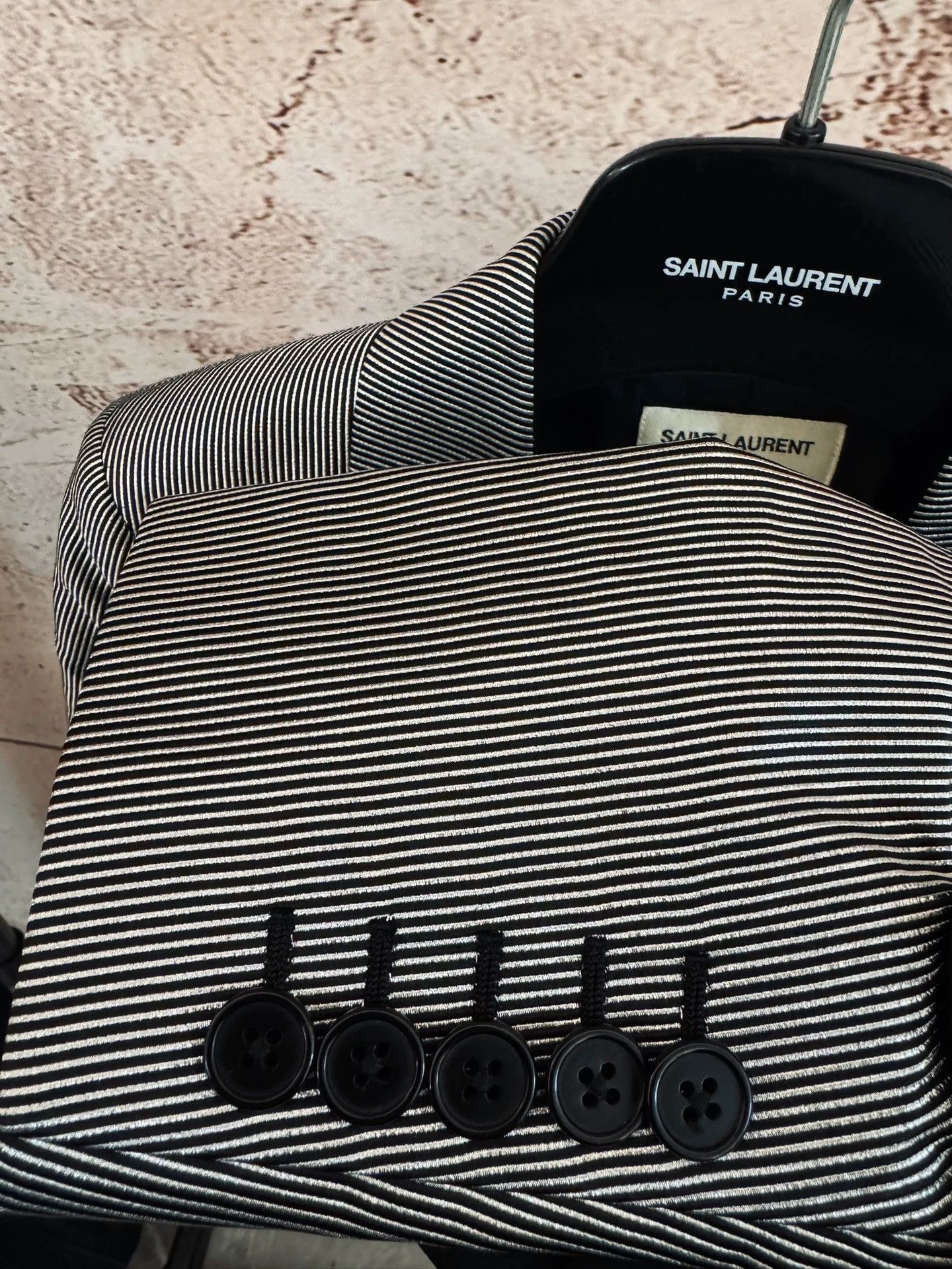 Saint Laurent Paris SLP Women's Striped Silk-Blend Shimmer Blazer 34 Size XS / US 0-2 / IT 36-38 - 4 Thumbnail